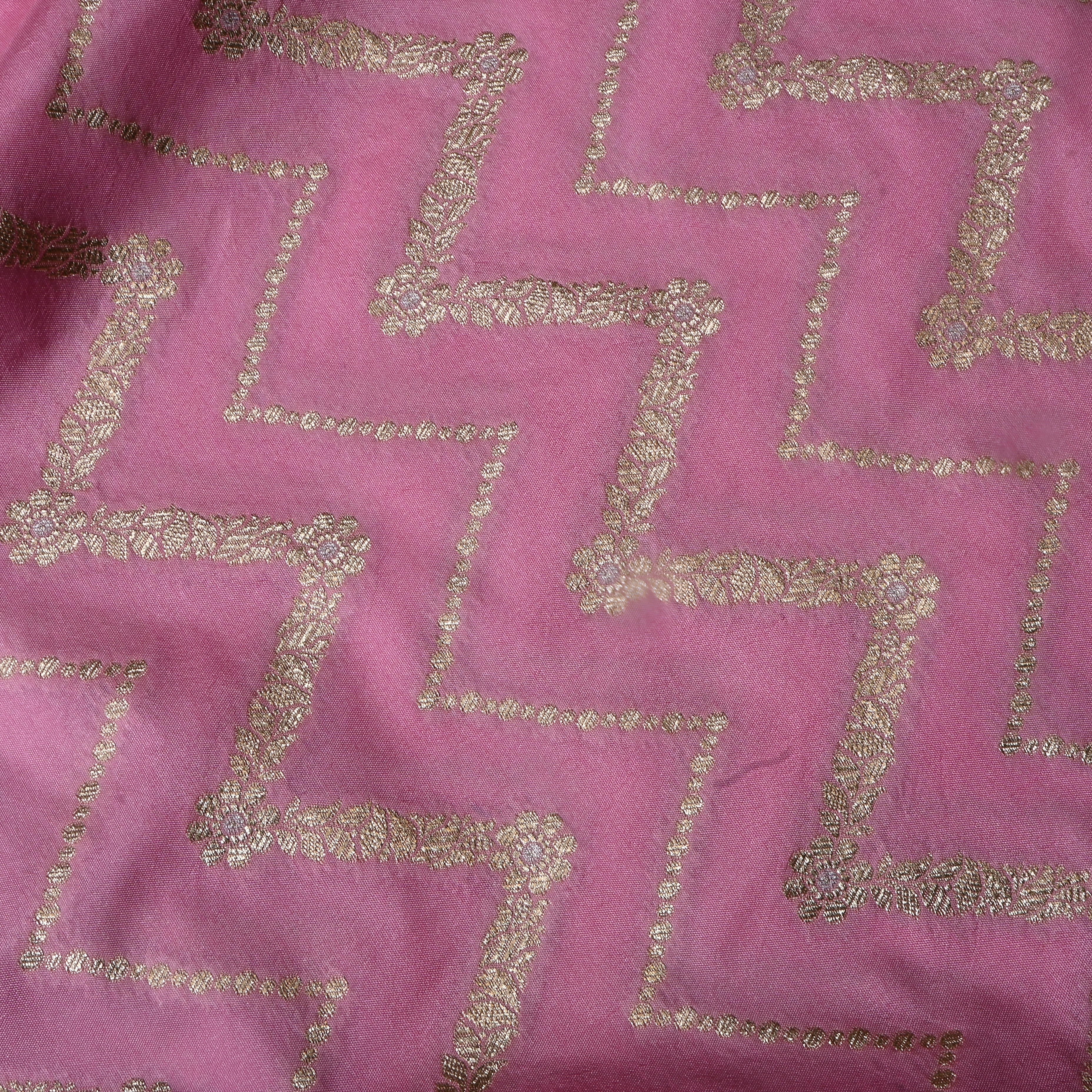 Flamingo Pink Jamawar Silk Fabric