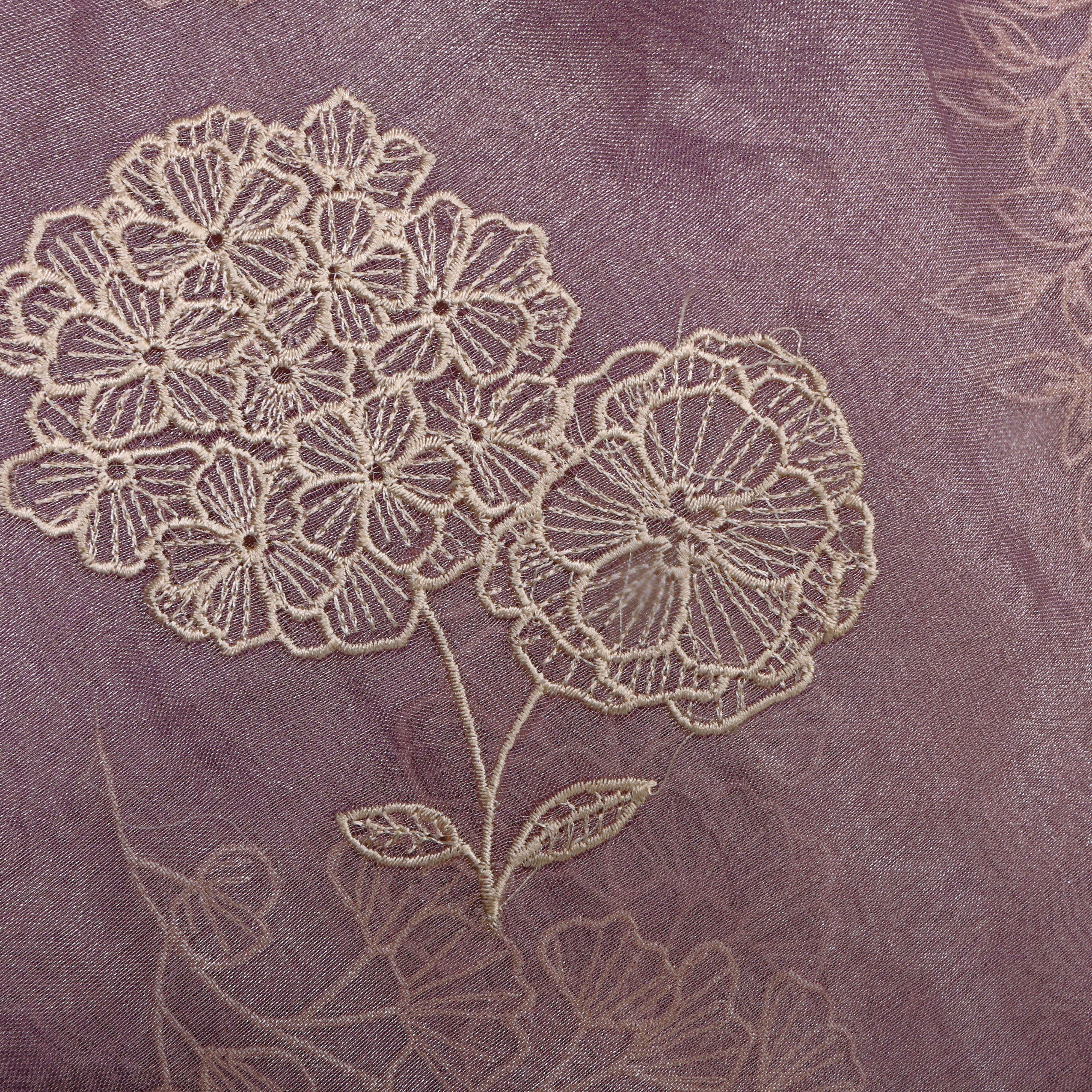 Purple Floral Thread Work Embroider Tissue Fabric