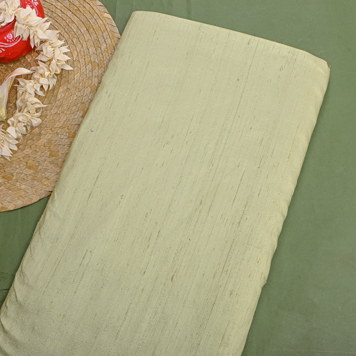 Matcha Green Plain Raw Silk Fabric