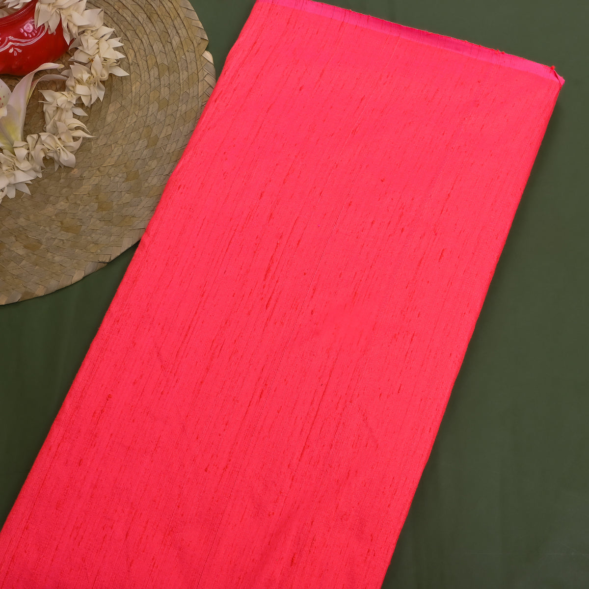 Bright PInk Plain Raw Silk Fabric