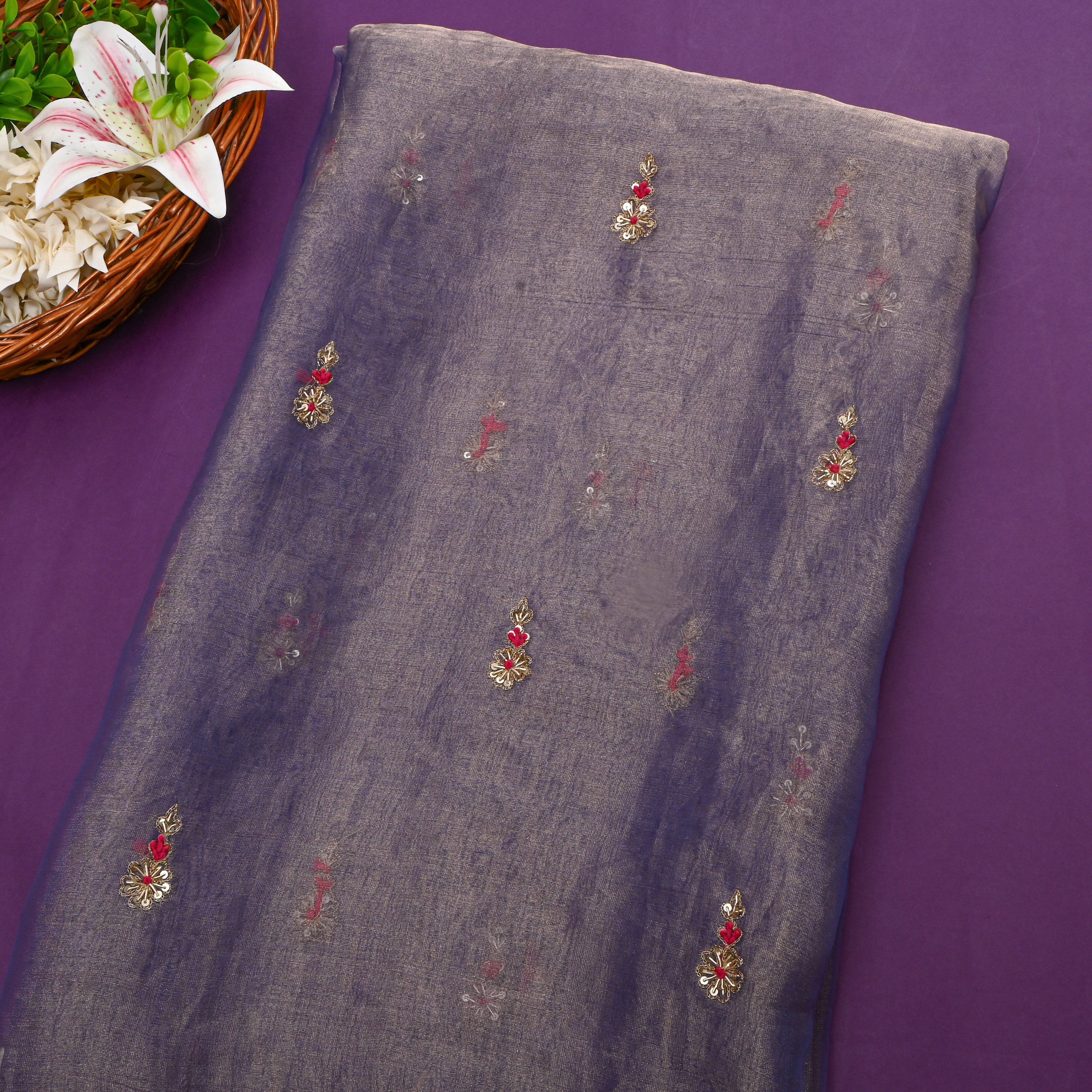 Metallice Purple Embroidery Tissue Fabric