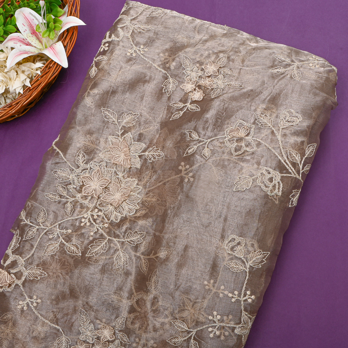 Dark Gray Embroidery Tissue Fabric