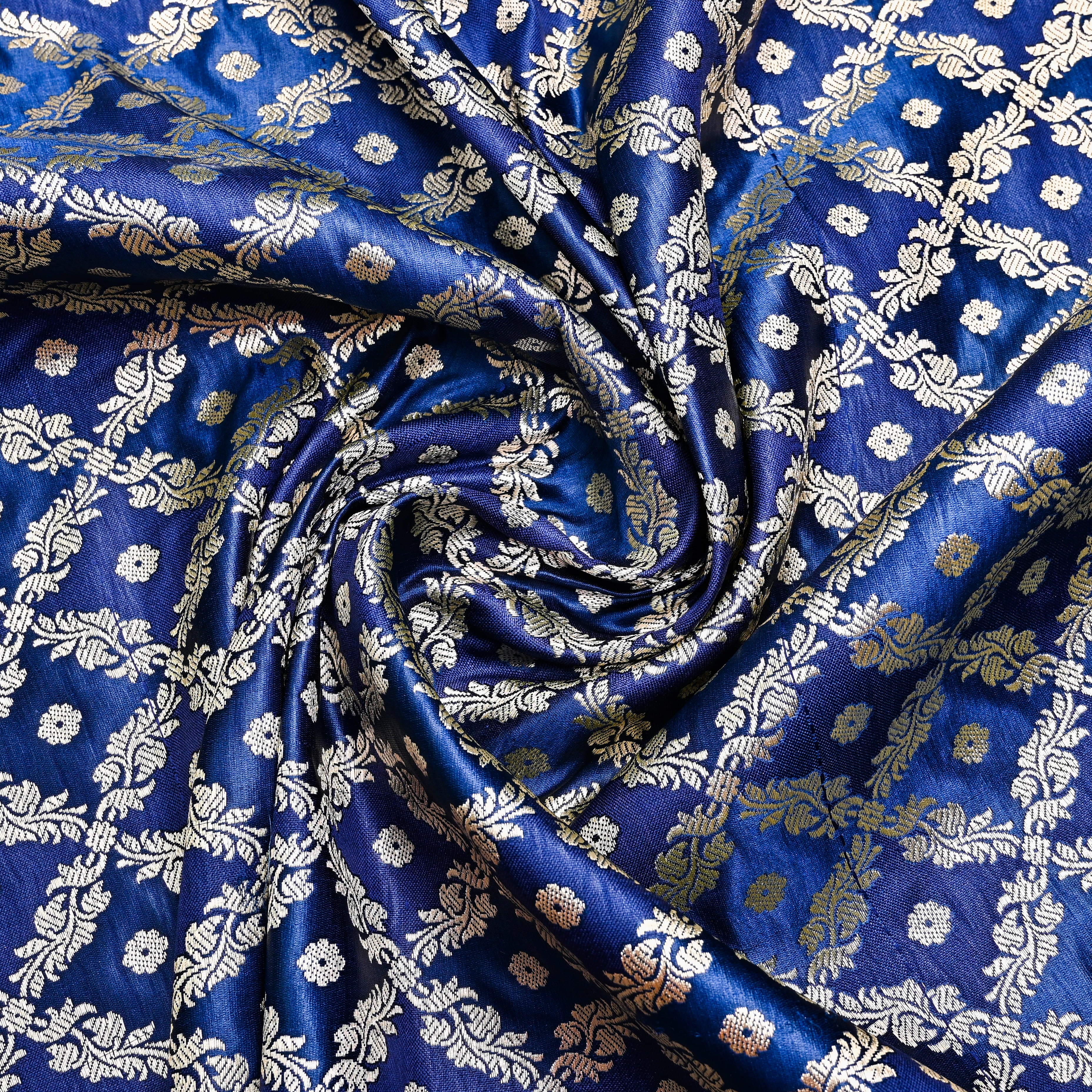 Berry Blue Banaras Fabric With Checks Pattern