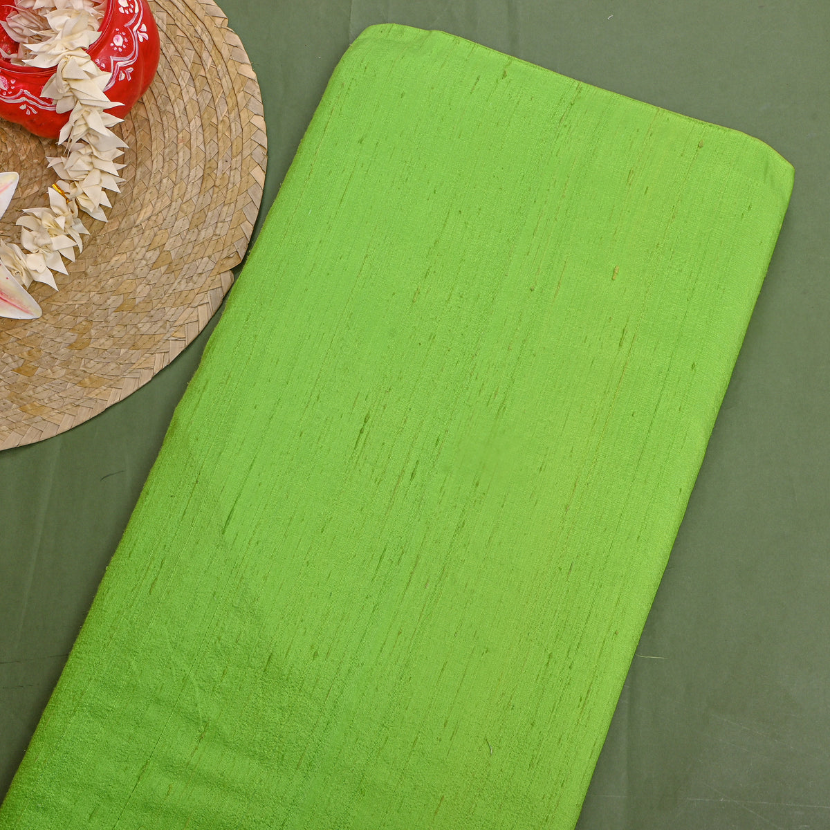 Lime Plain Raw Silk Fabric