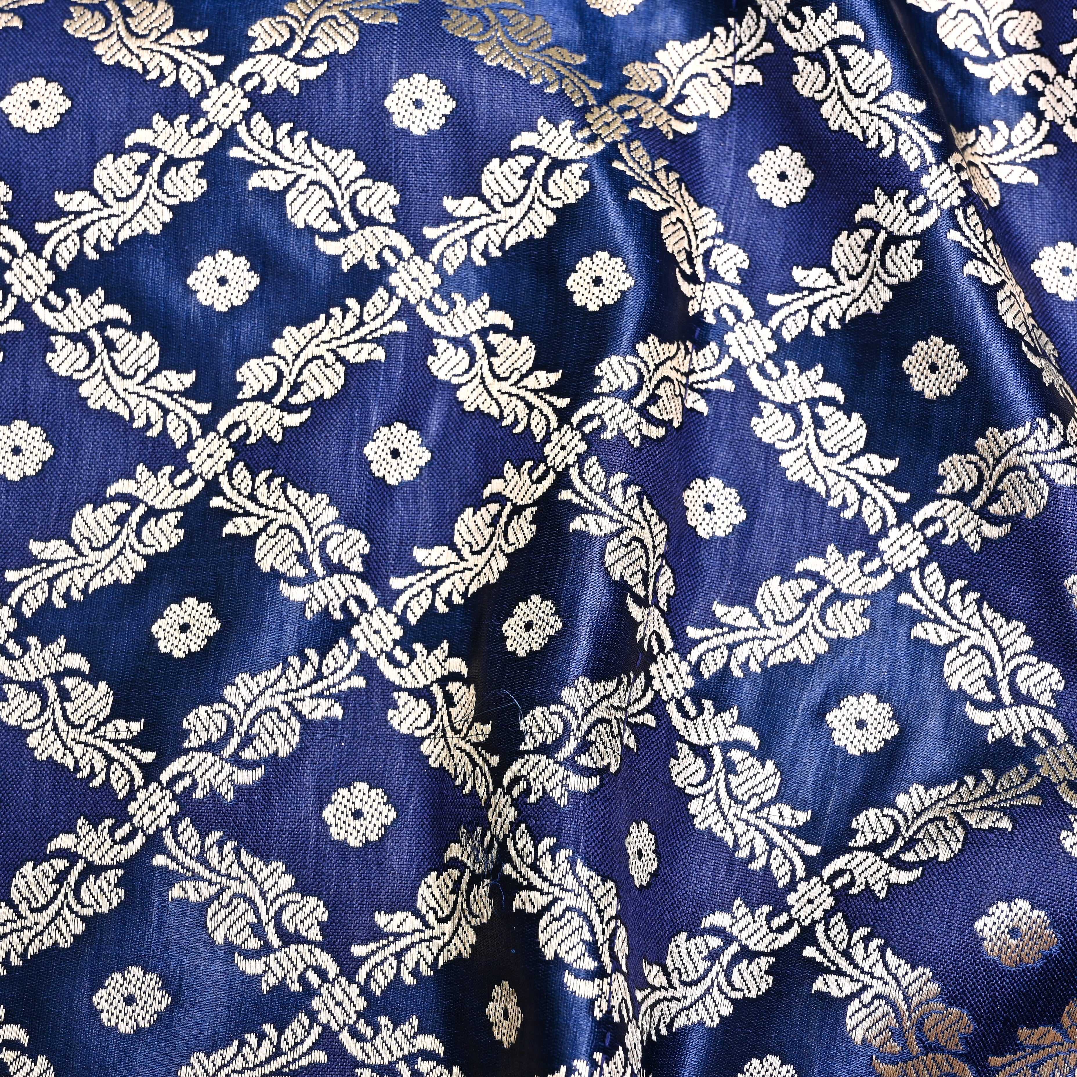 Berry Blue Banaras Fabric With Checks Pattern