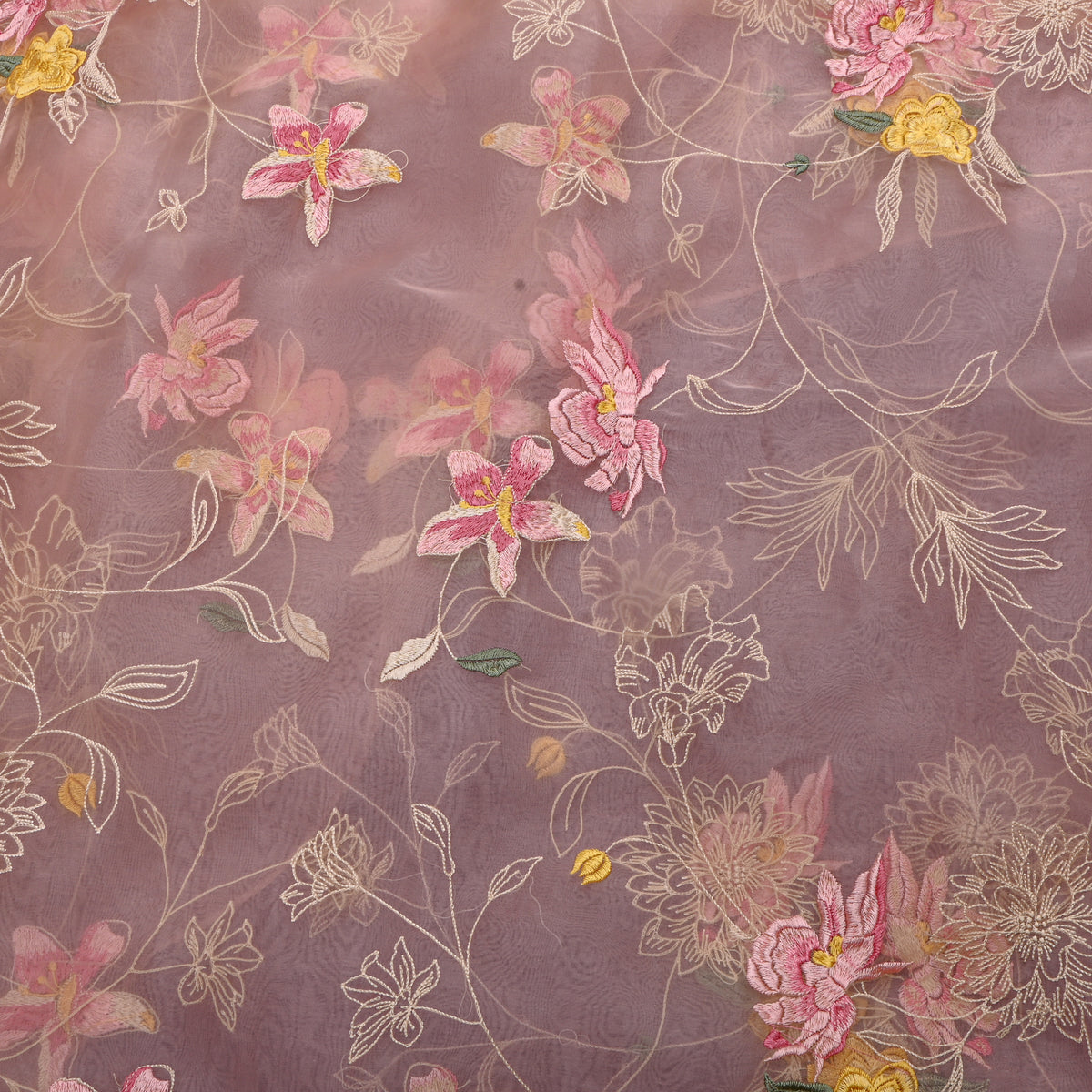 Soft Pink Sequin Floral Jaal Organza Fabric