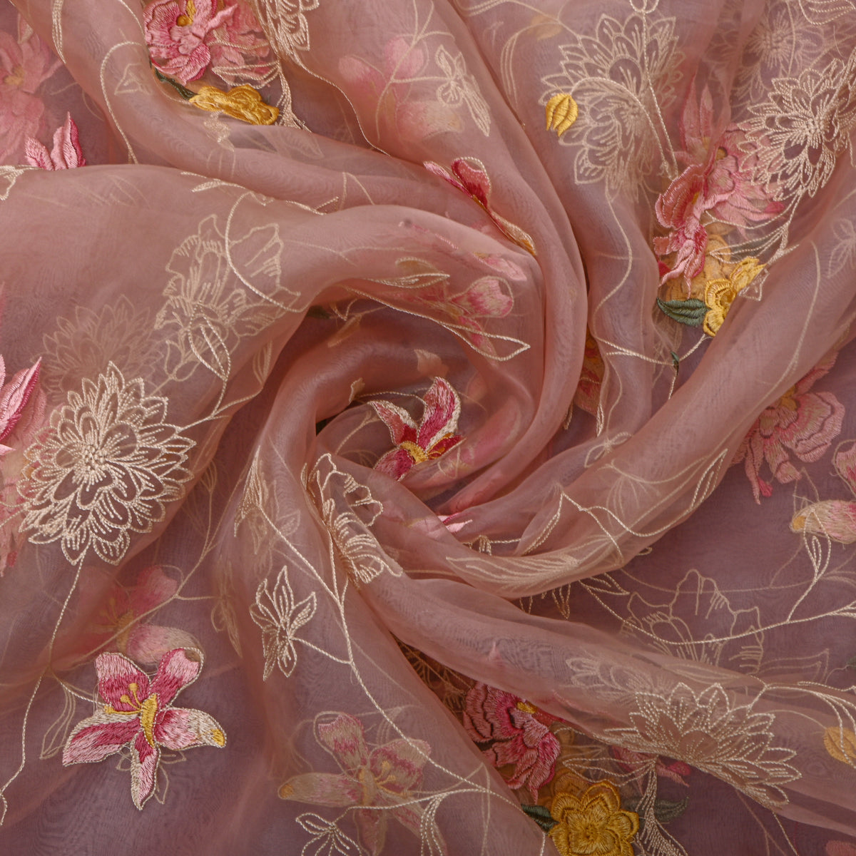 Soft Pink Sequin Floral Jaal Organza Fabric