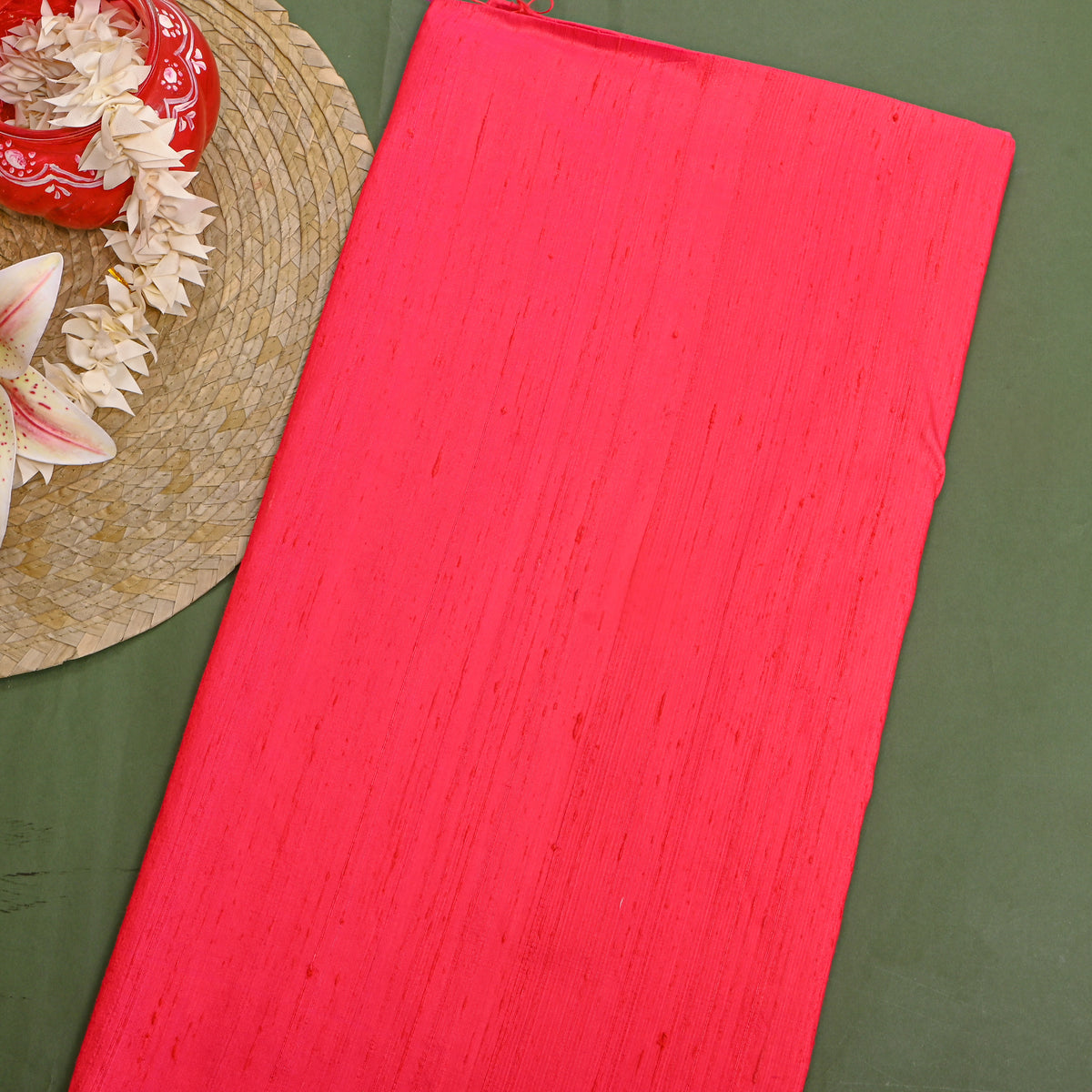 Dark Pink Plain Raw Silk Fabric