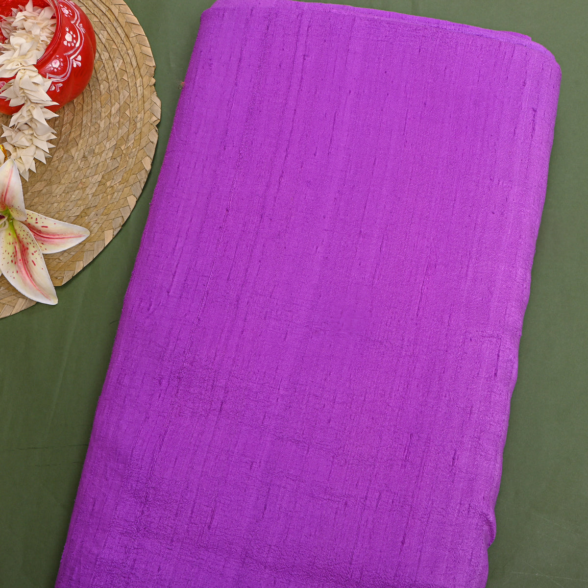 Bright Purple Plain Raw Silk Fabric