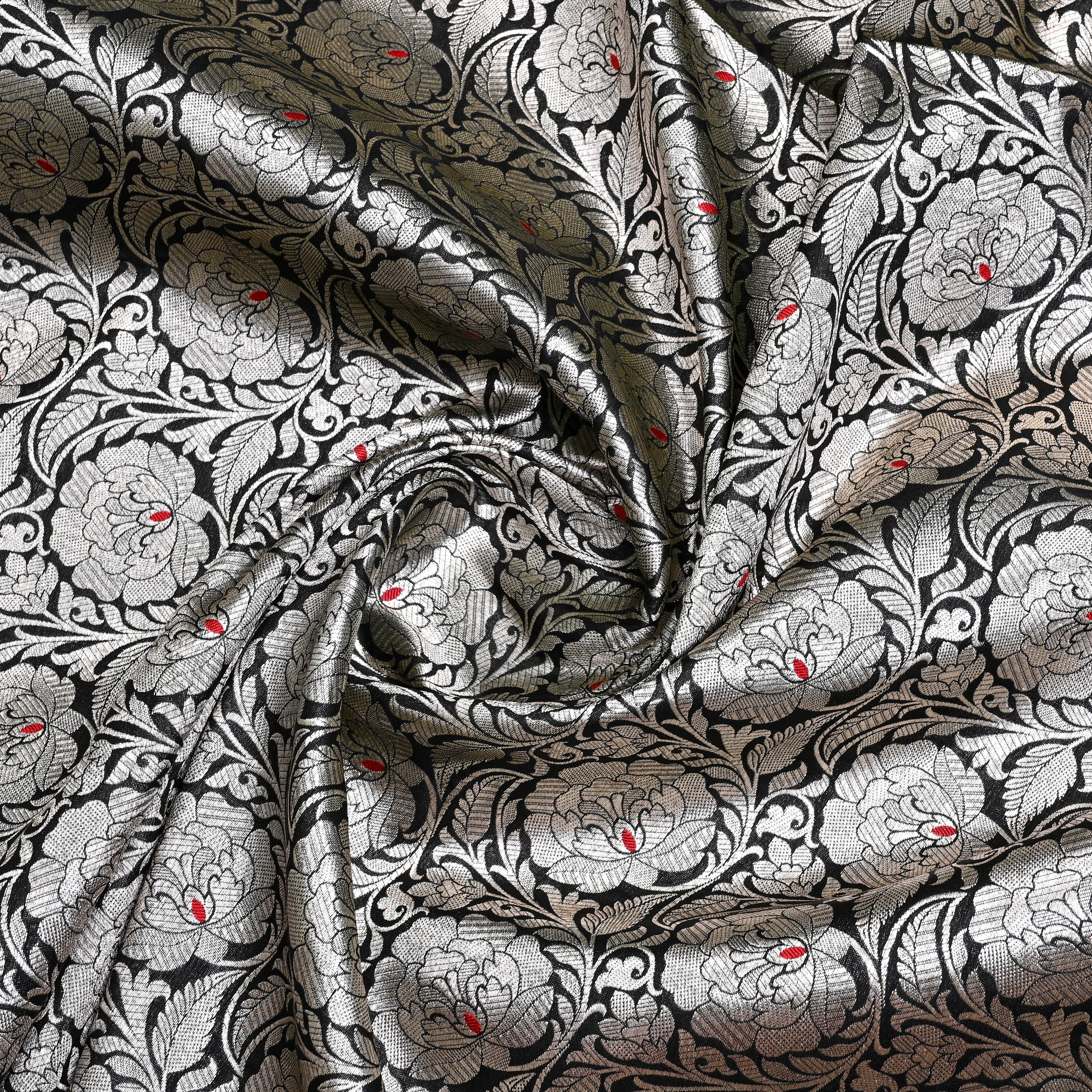 Black Banarasi Fabric With Floral Jaal