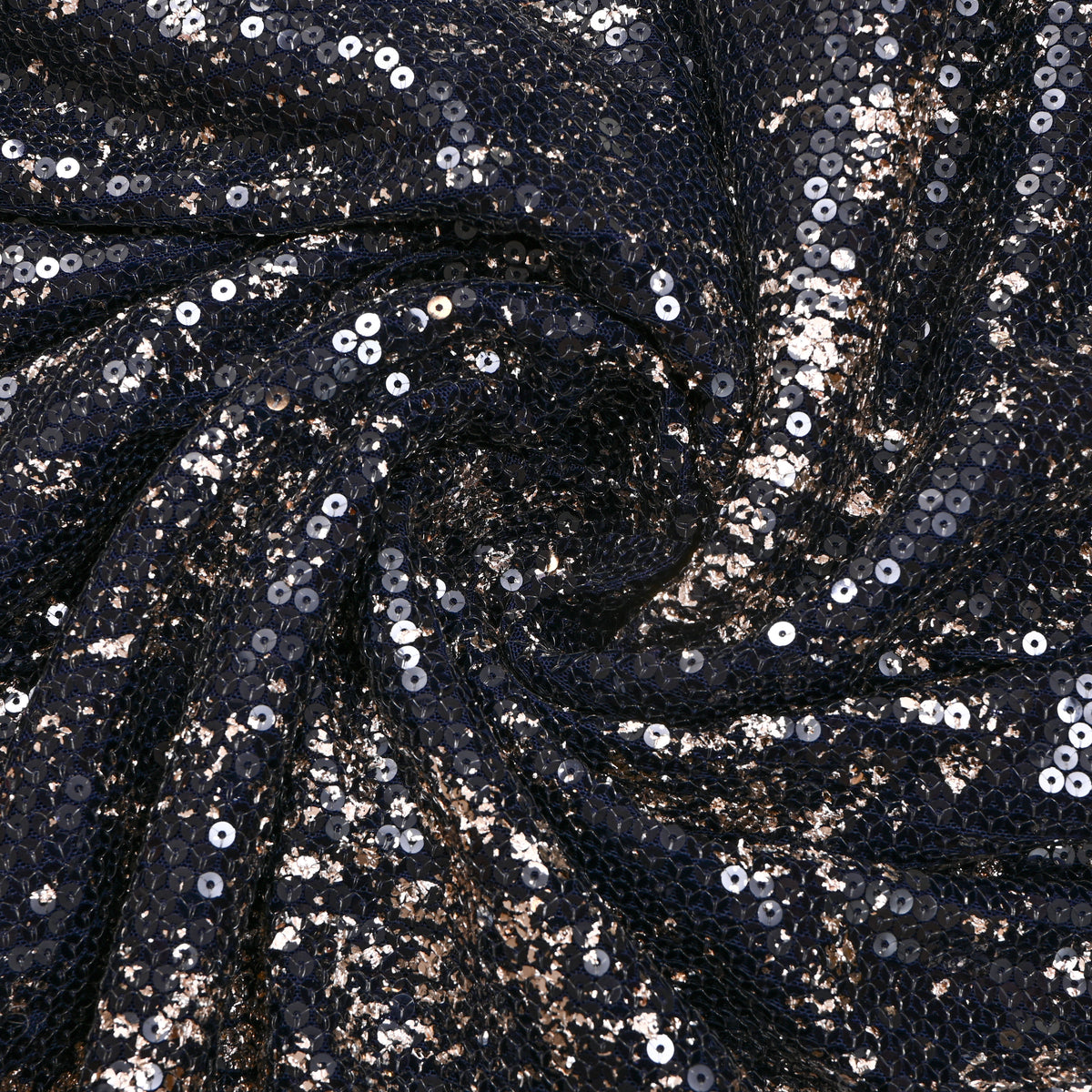 Jet Black Foil Sequin Streak Net Fabric