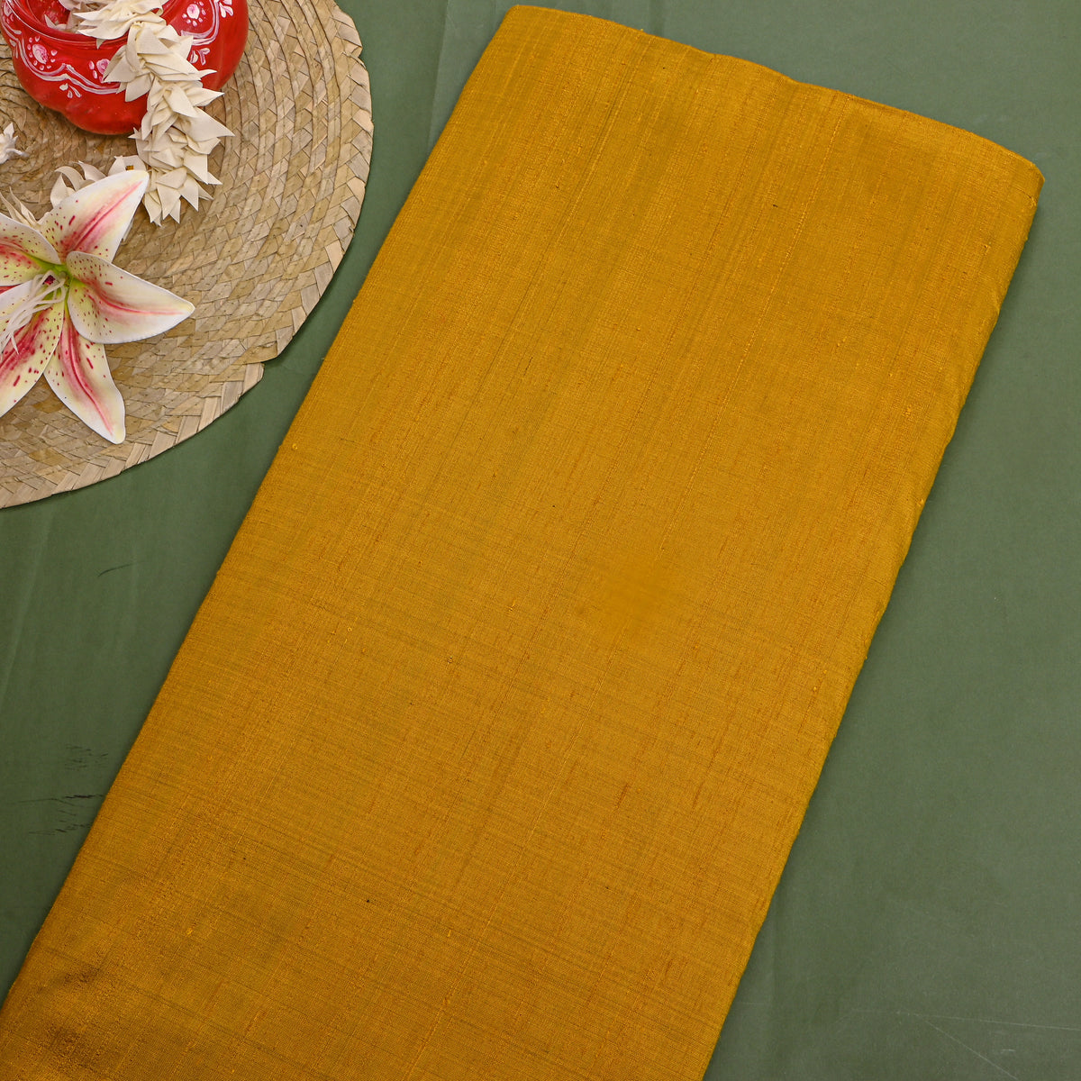 Olive Plain Raw Silk Fabric