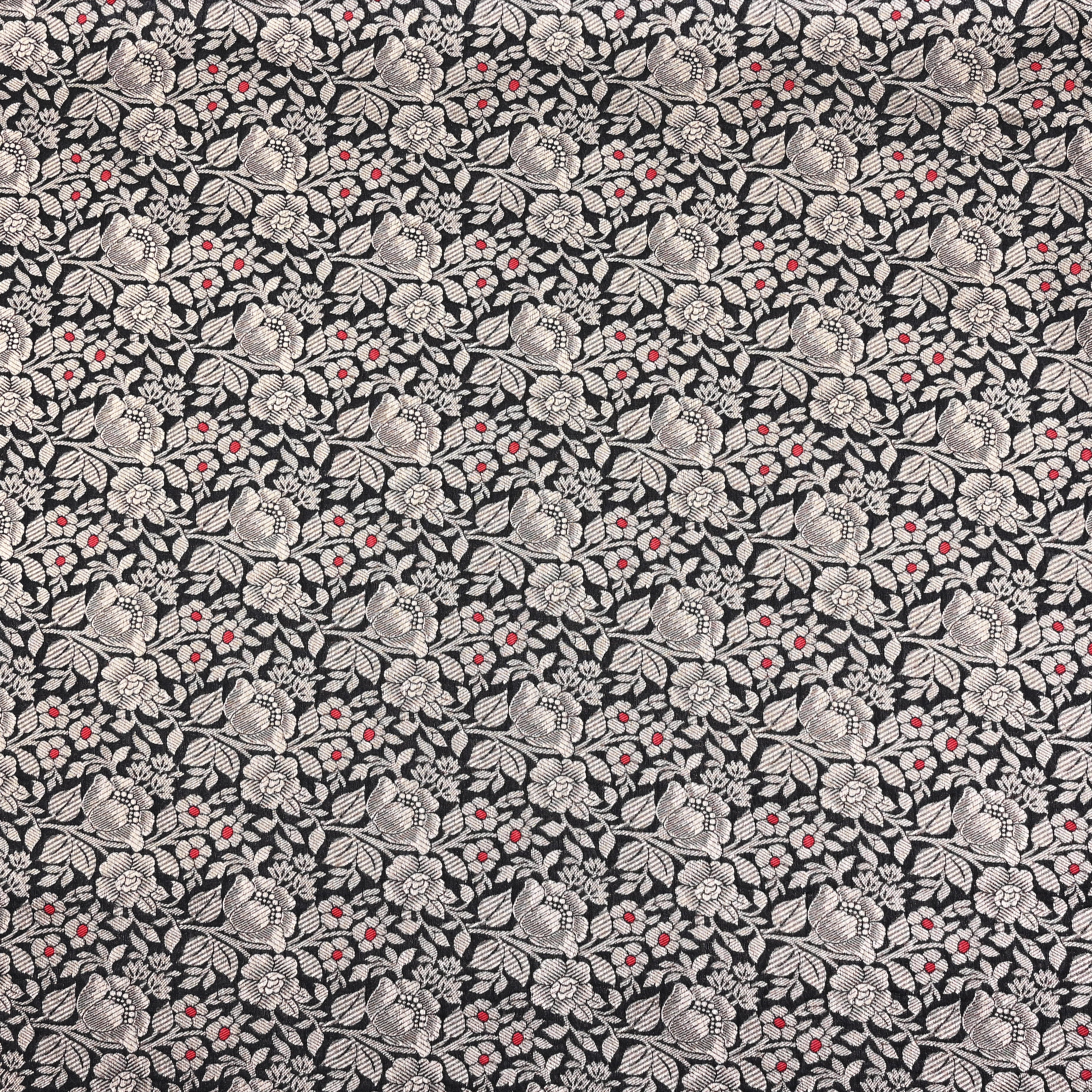 Black Jamawar Silk Fabric With Floral Jaal Weaving