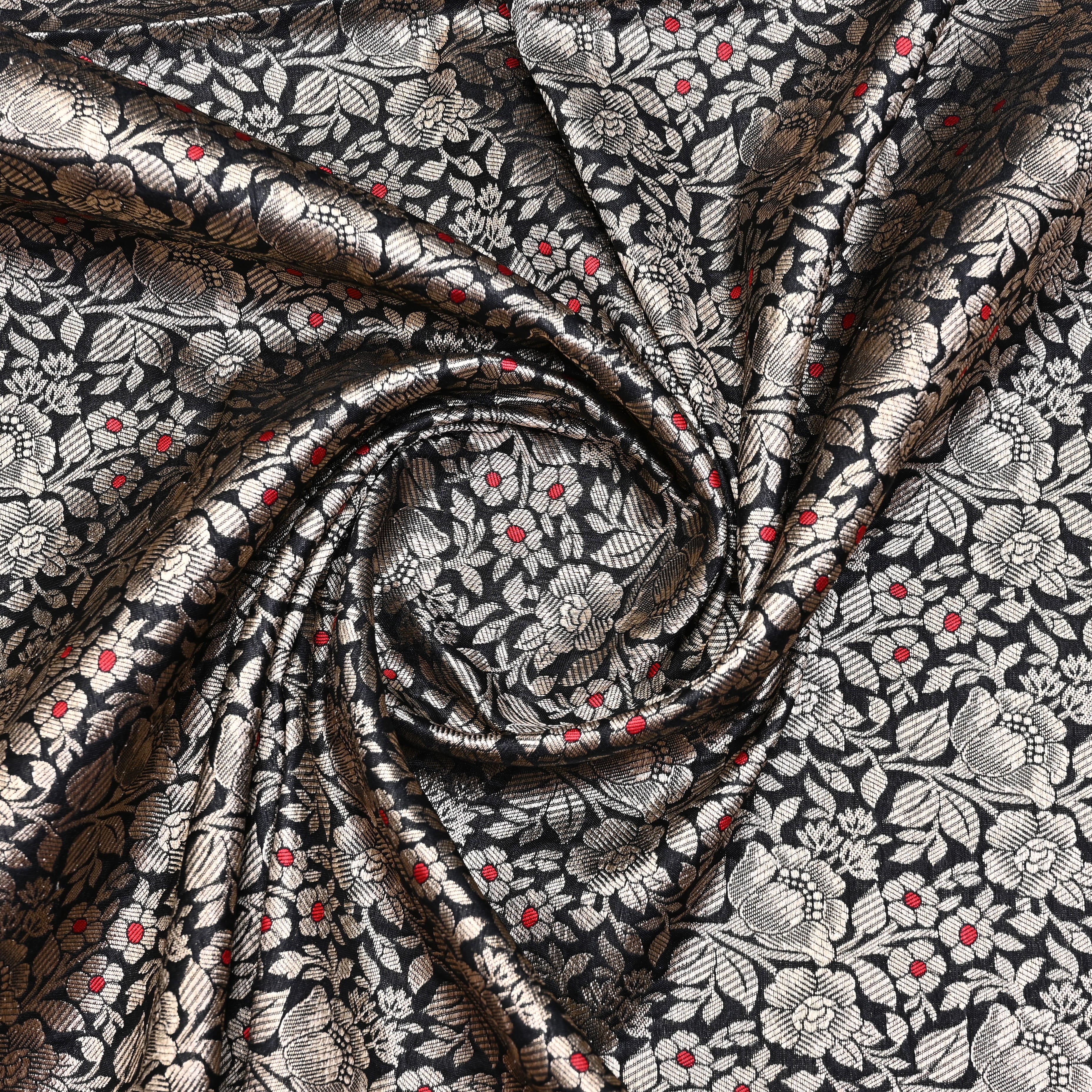Black Jamawar Silk Fabric With Floral Jaal Weaving