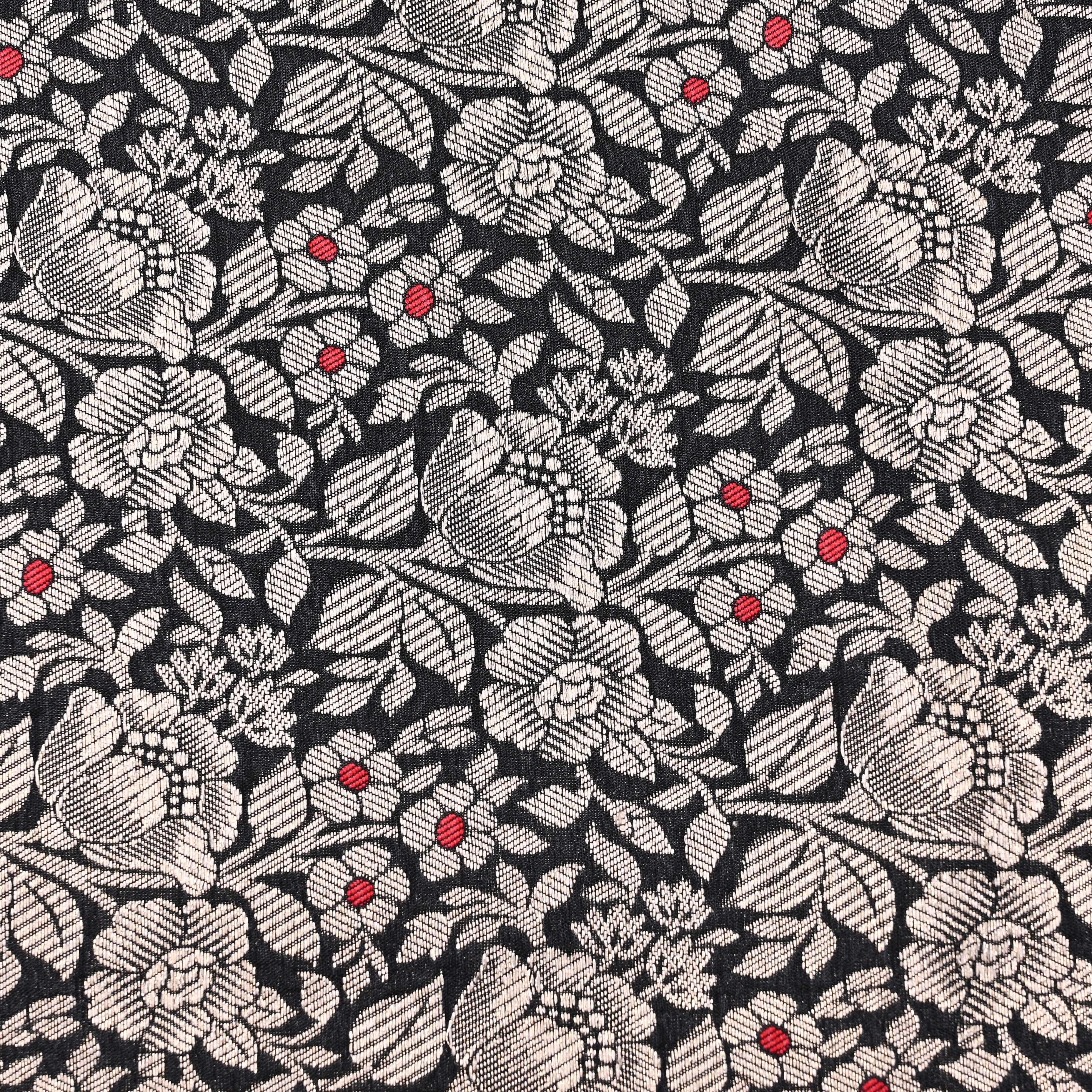 Black Jamawar Silk Fabric With Floral Jaal Weaving