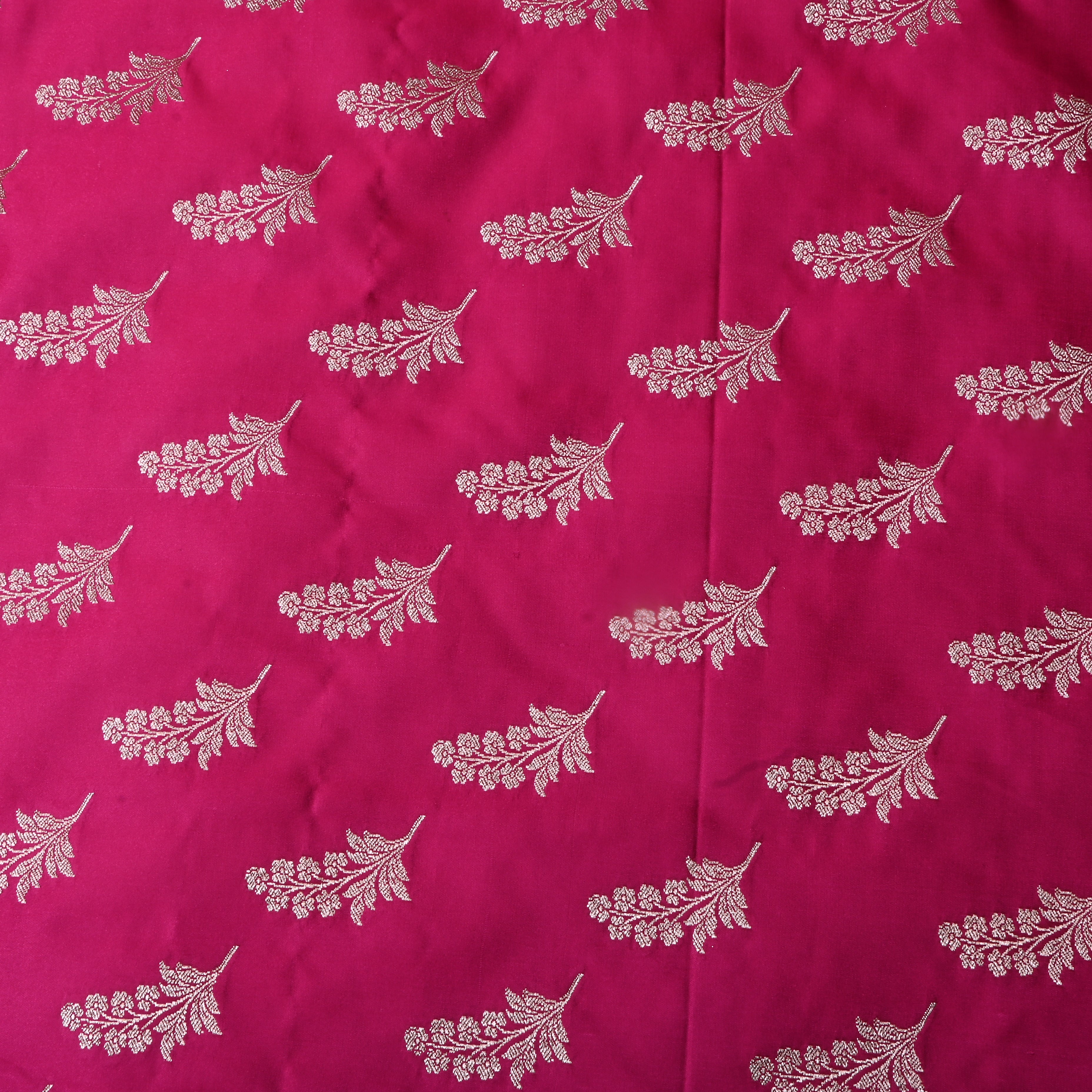 Rich Pink Floral Woven Jamawar Satin Fabric