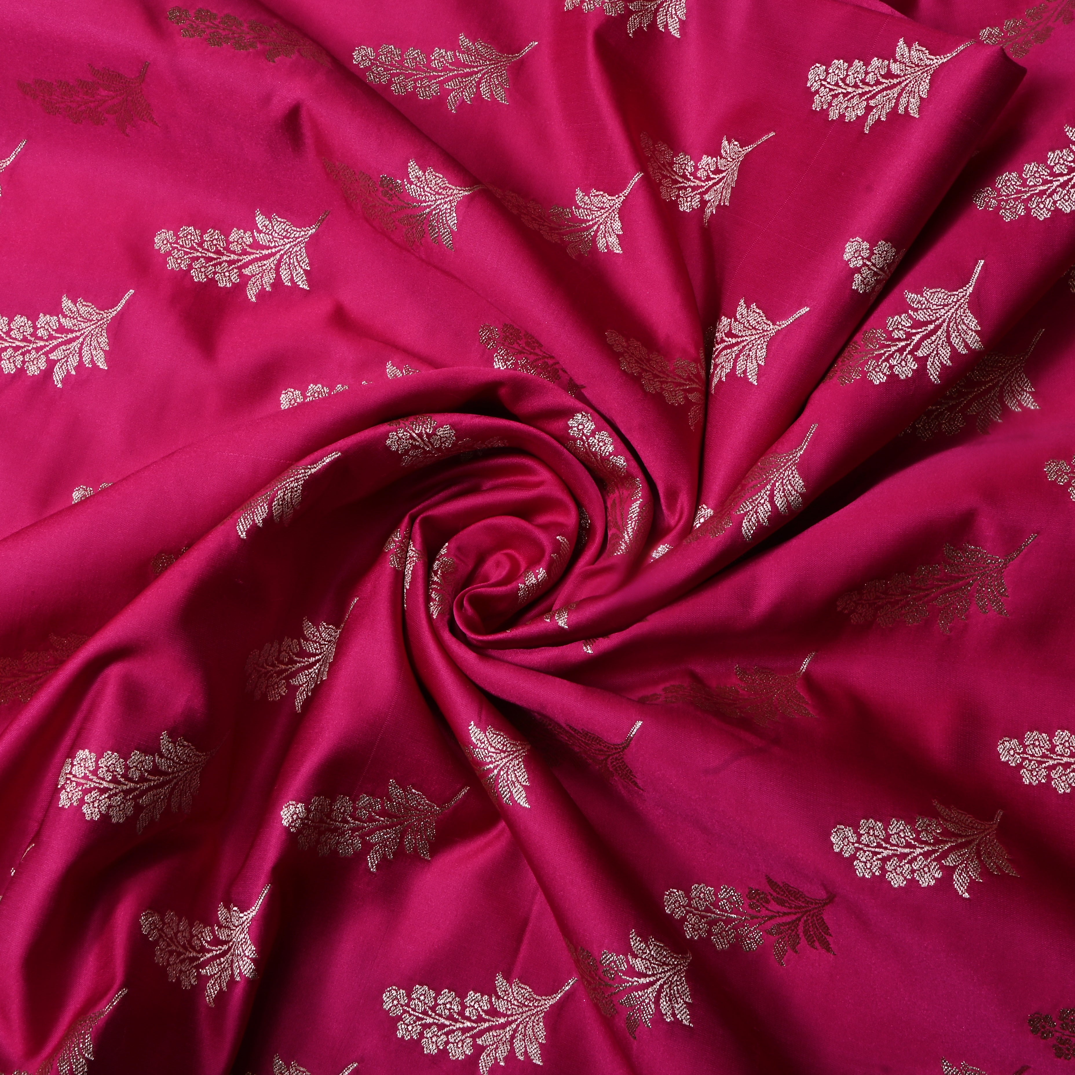 Rich Pink Floral Woven Jamawar Satin Fabric