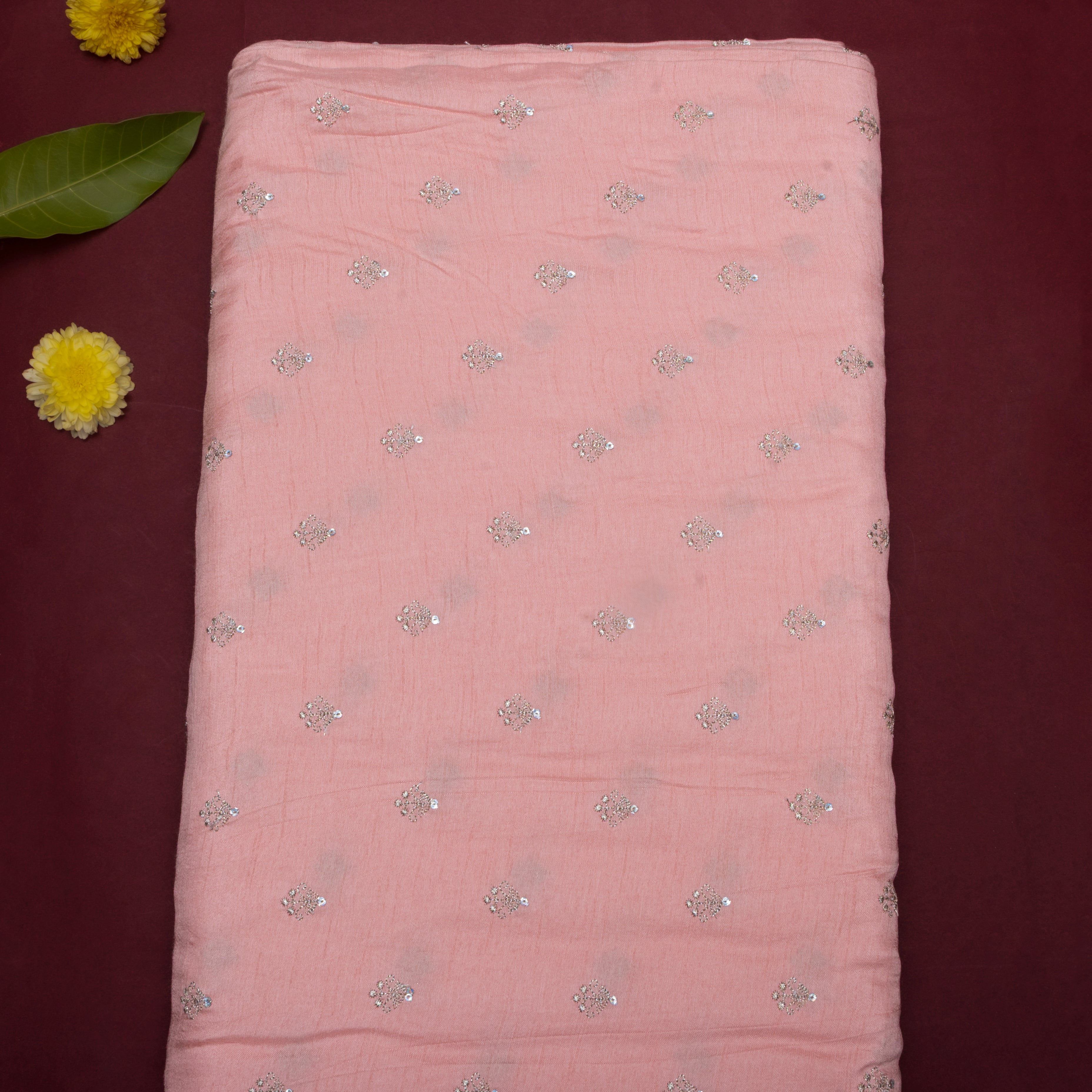 Pastel Pink Embroidered Silk Fabric