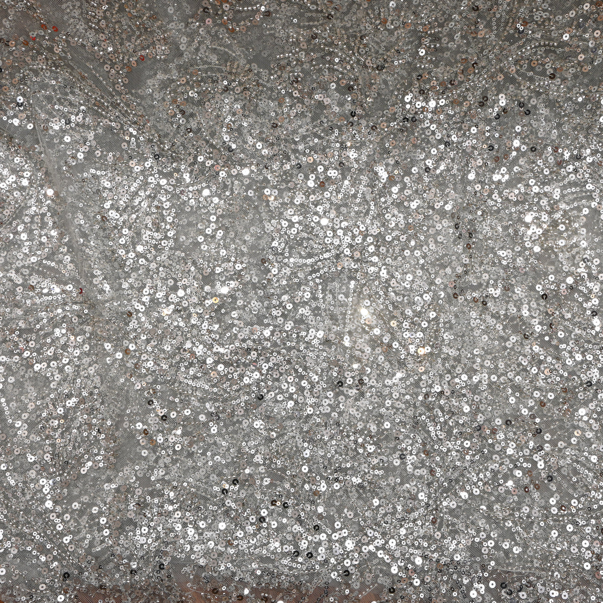 Dark Grey Net Fabric With Sequin Work