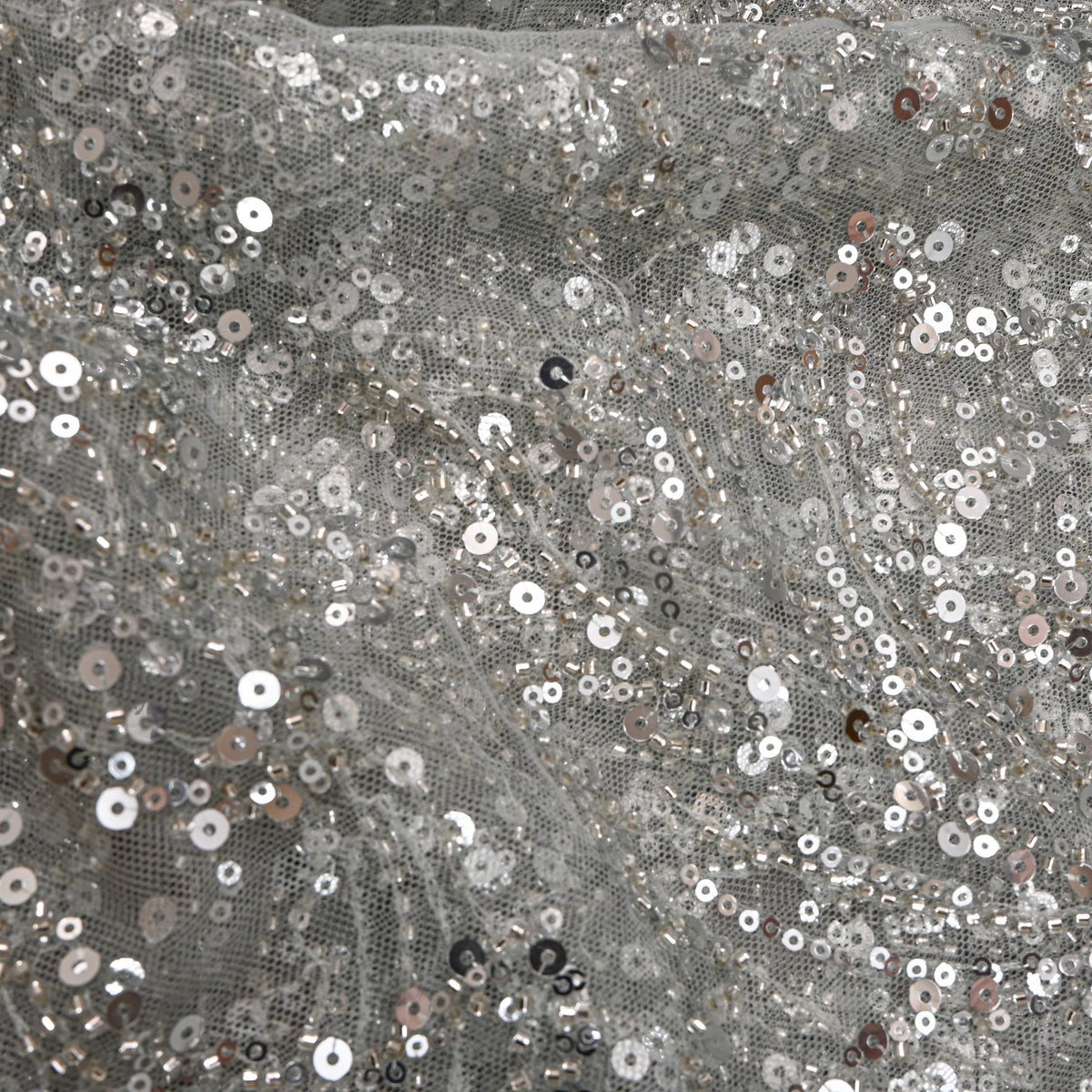 Dark Grey Net Fabric With Sequin Work