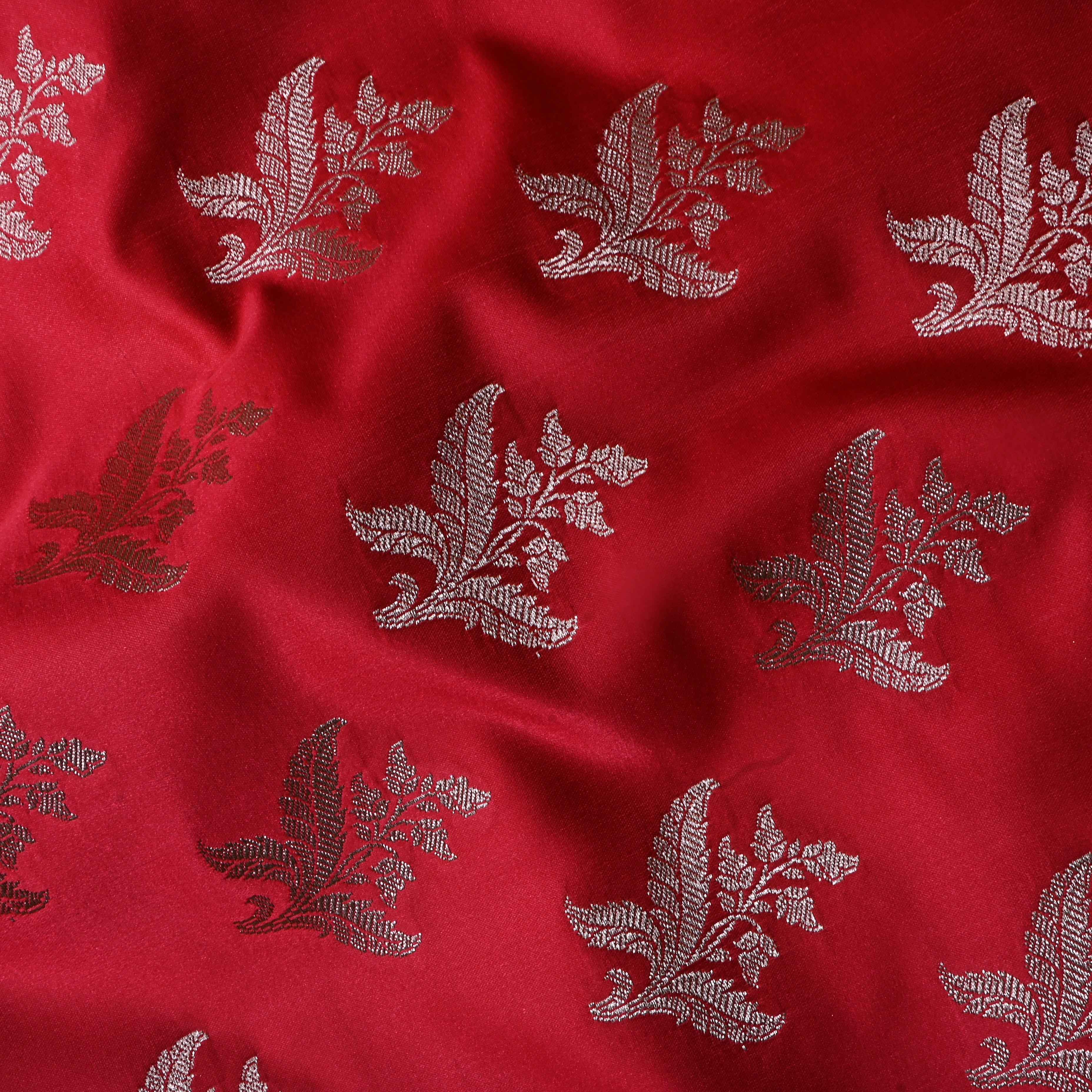Reddish Pink Floral Woven Jamawar Satin Fabric
