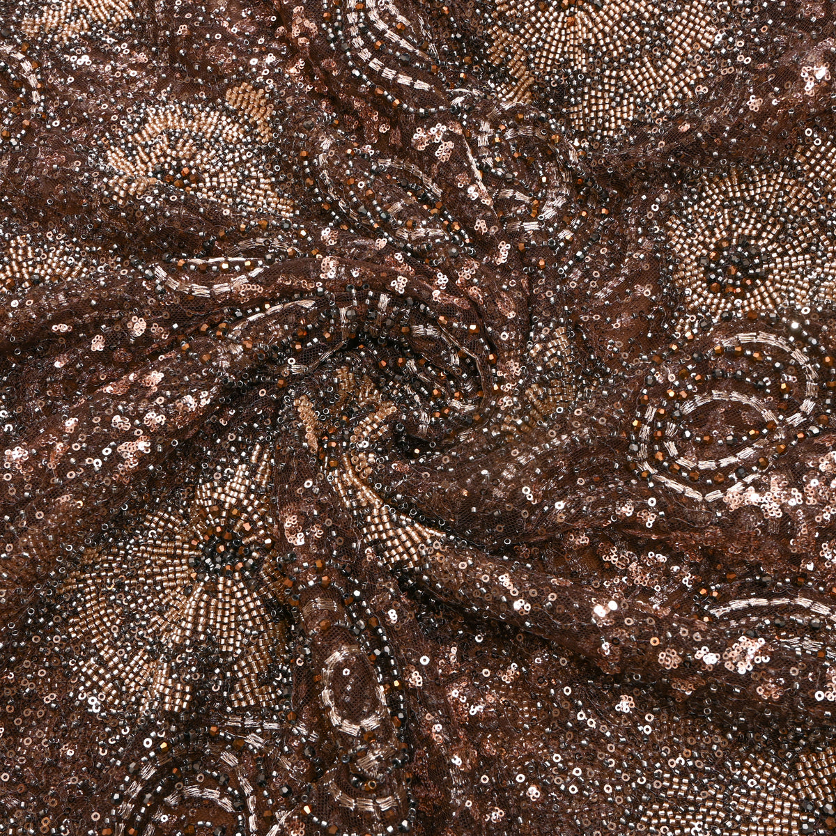 Cocoa Brown Sequin Medallion Net Fabric