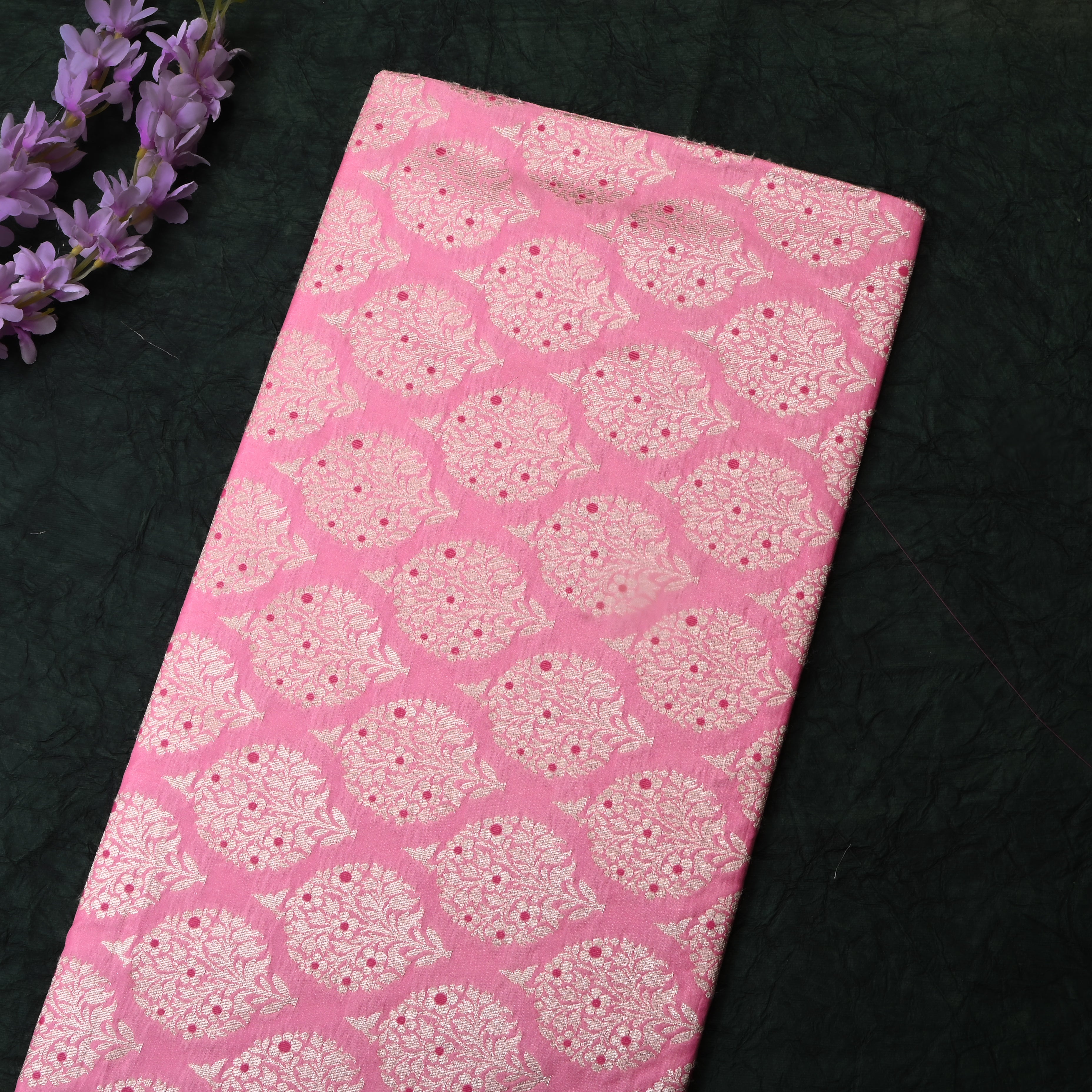 Tabby Pink Floral Jamawar Silk Fabric