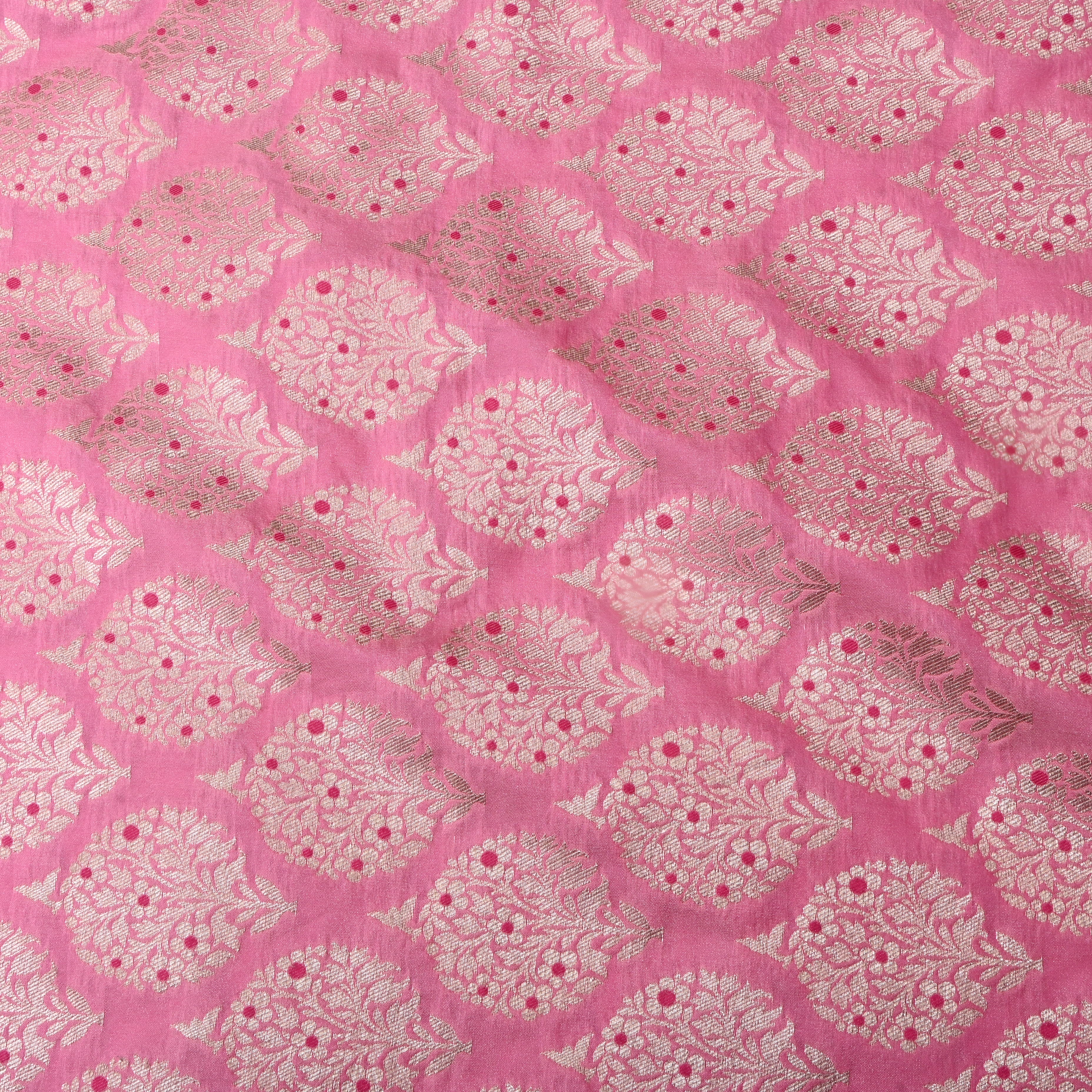 Tabby Pink Floral Jamawar Silk Fabric