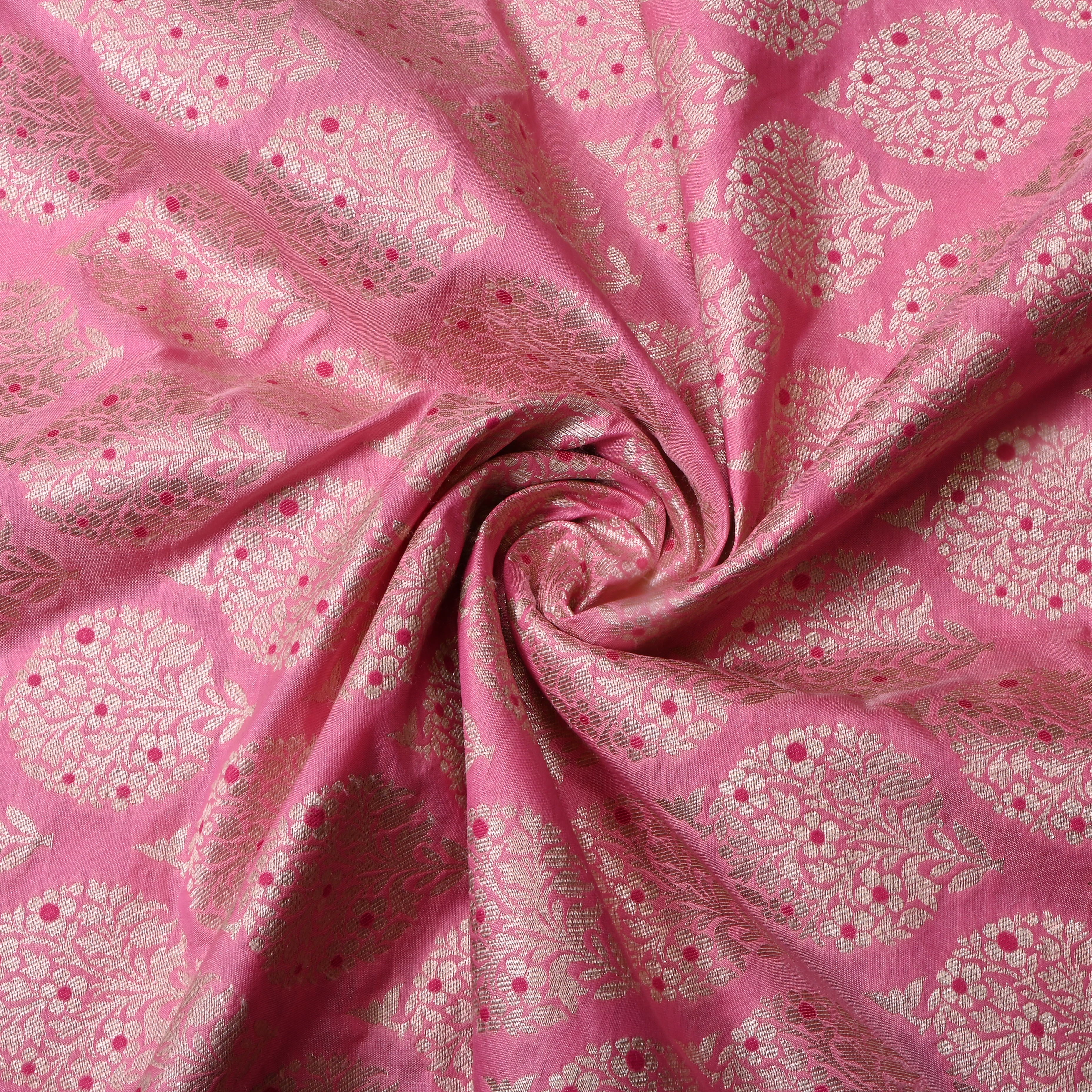 Tabby Pink Floral Jamawar Silk Fabric