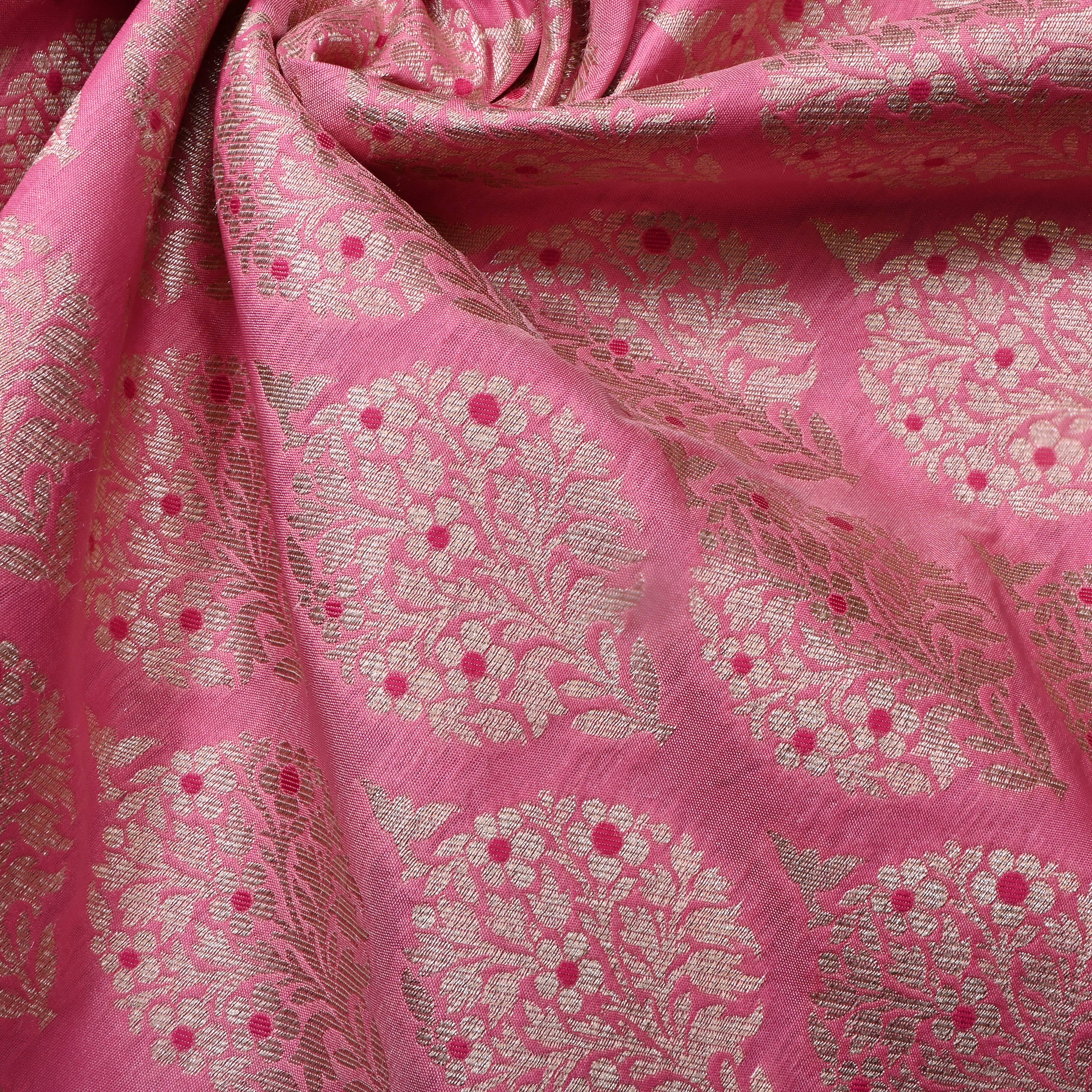 Tabby Pink Floral Jamawar Silk Fabric