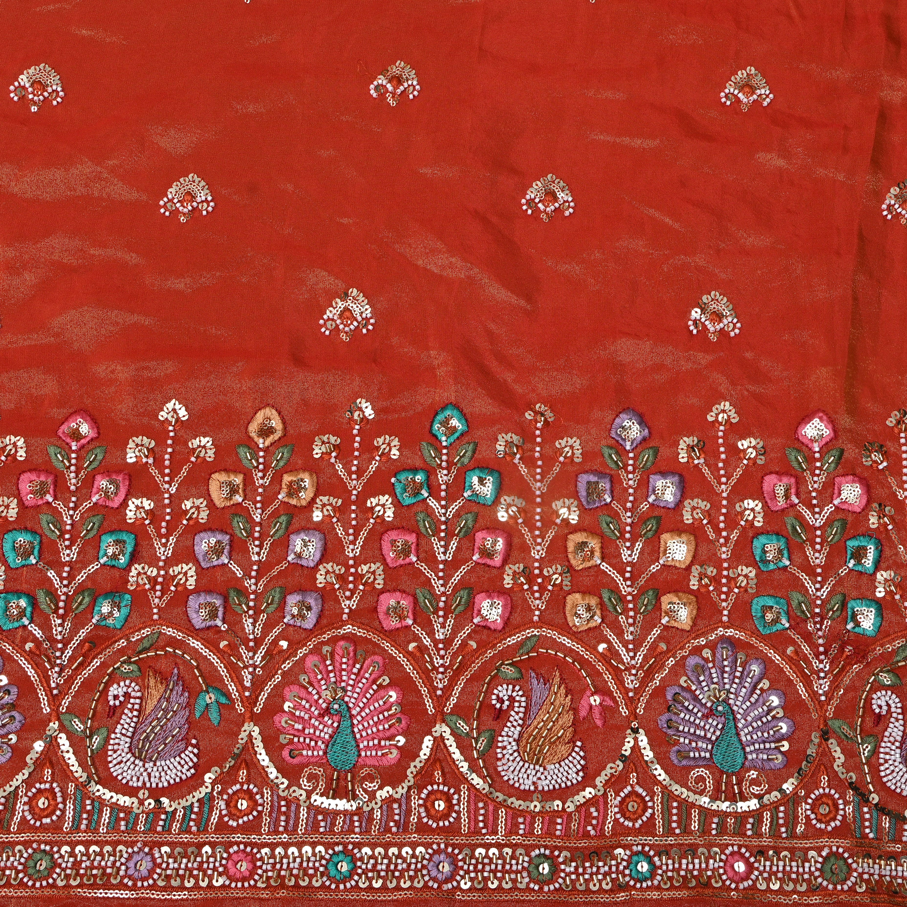 Rust Orange Peacock Bead Embroidered Tissue