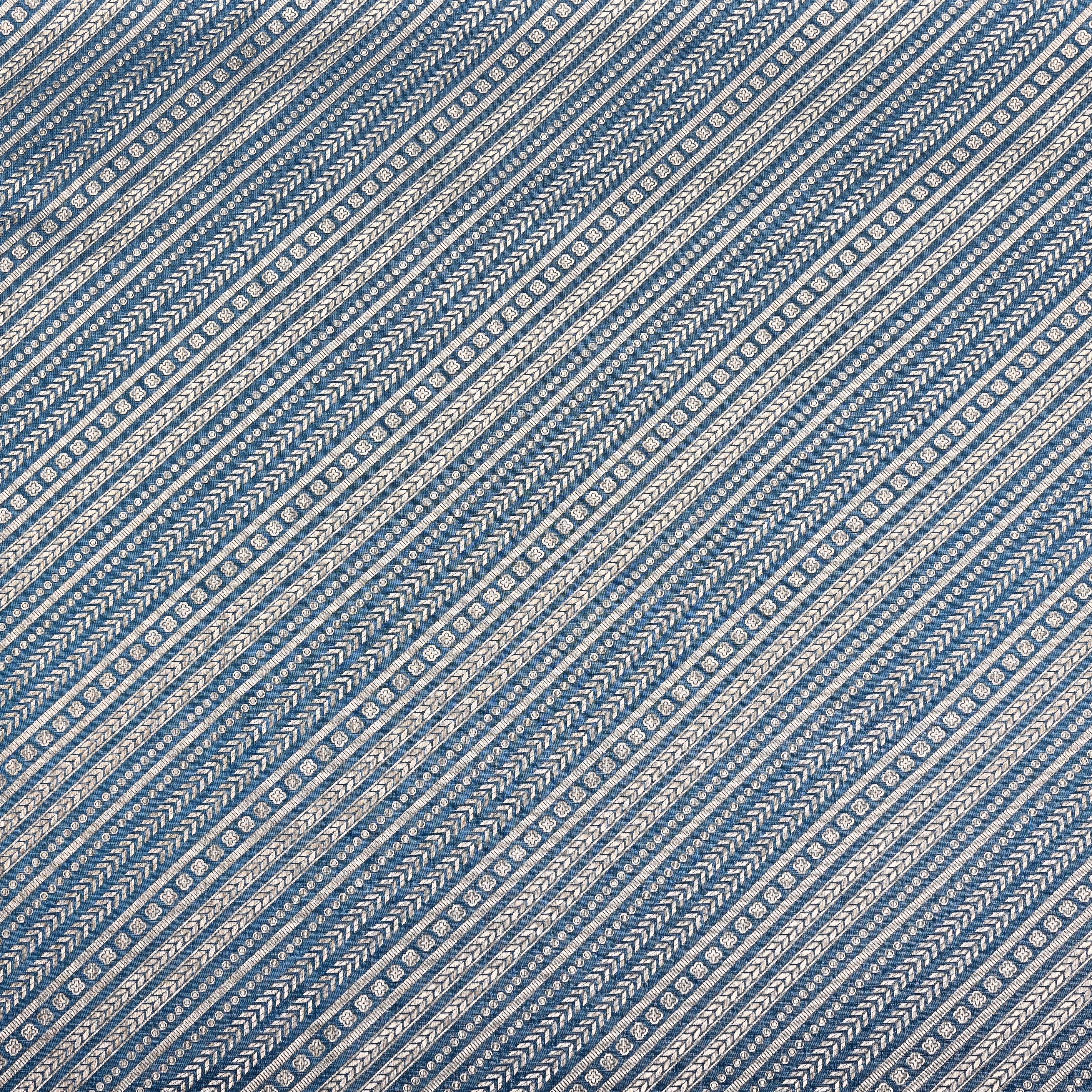 Navy Blue Jamawar Silk Fabric With Diagonal Stripes