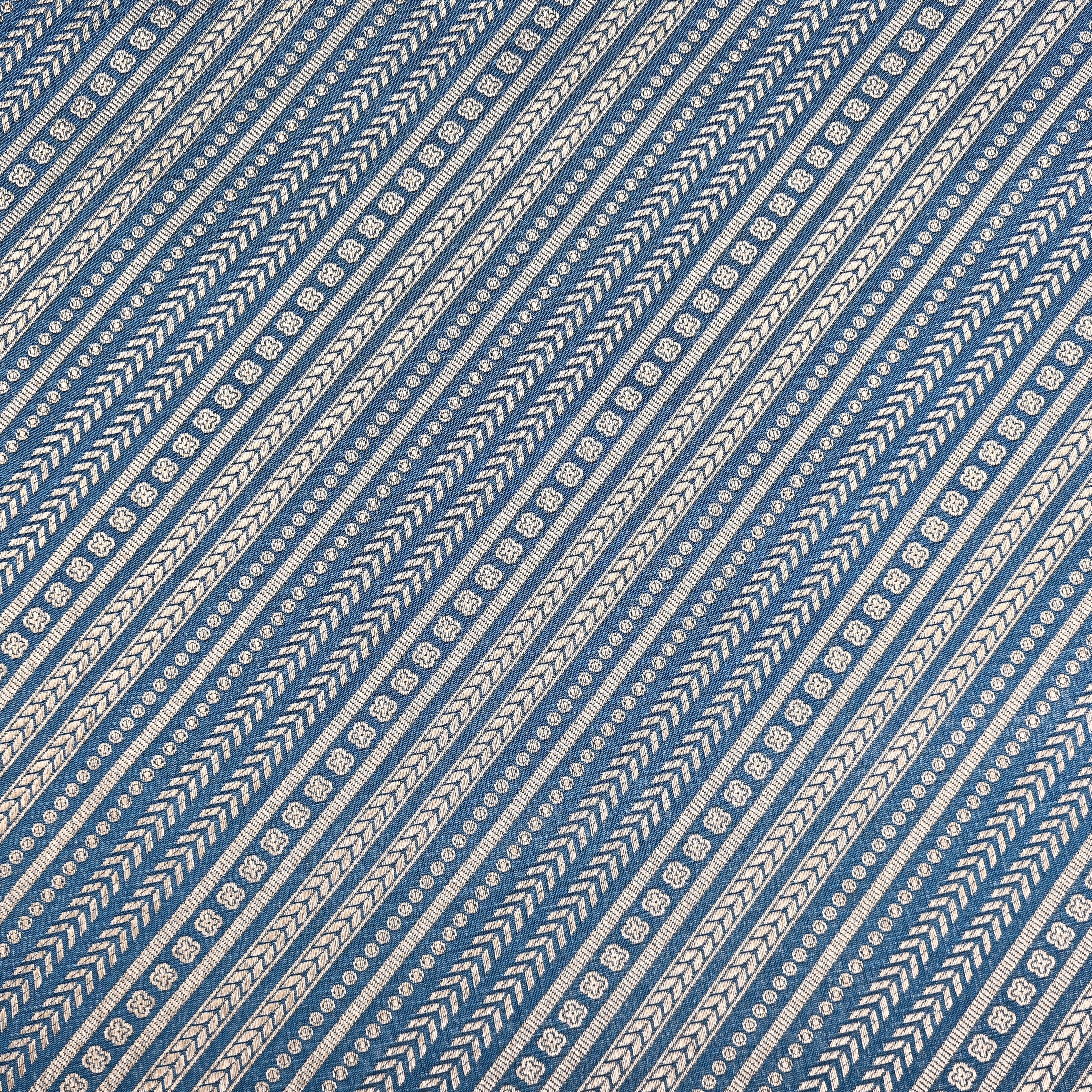 Navy Blue Jamawar Silk Fabric With Diagonal Stripes