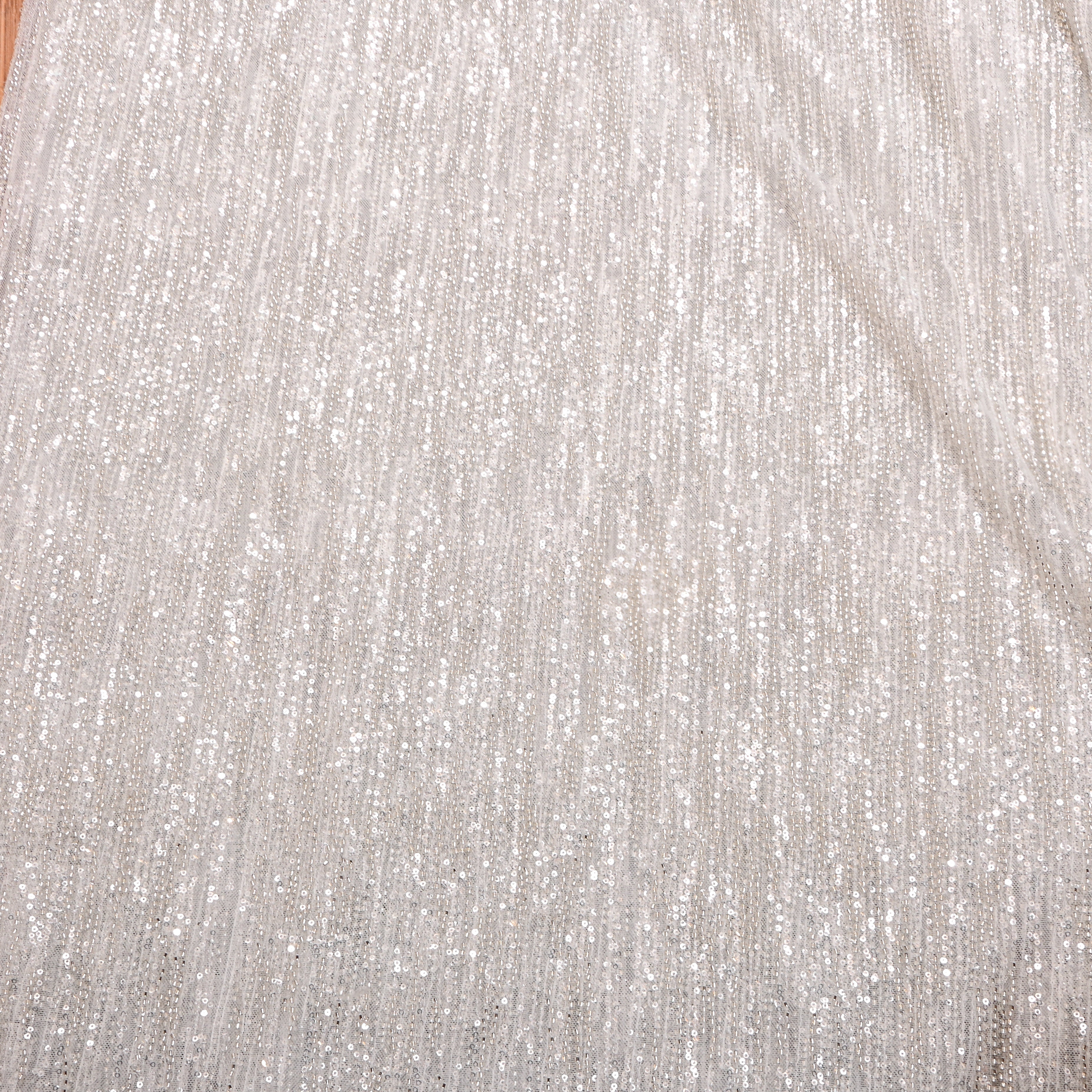 Silver Net Fabric With Sequin Work