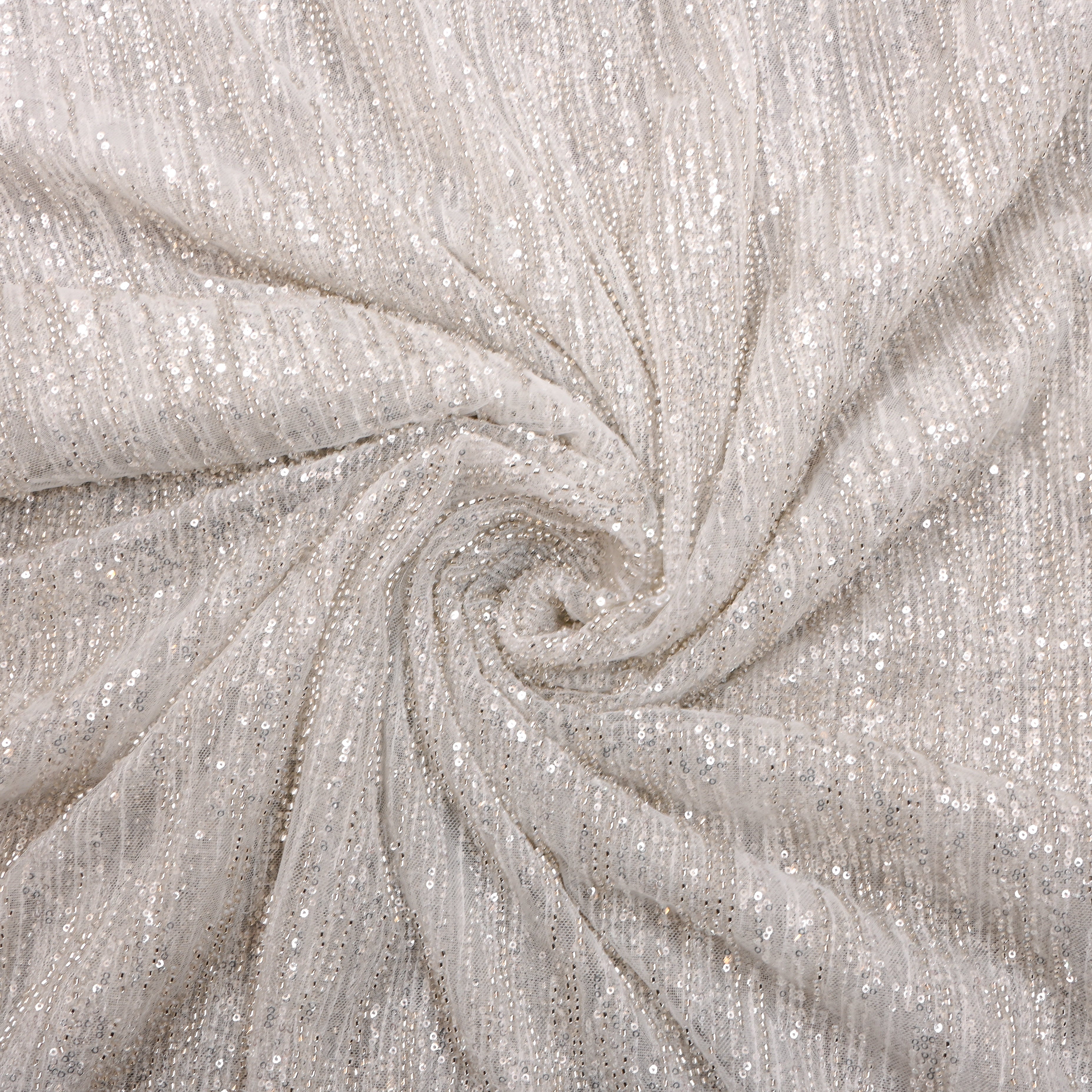 Silver Net Fabric With Sequin Work