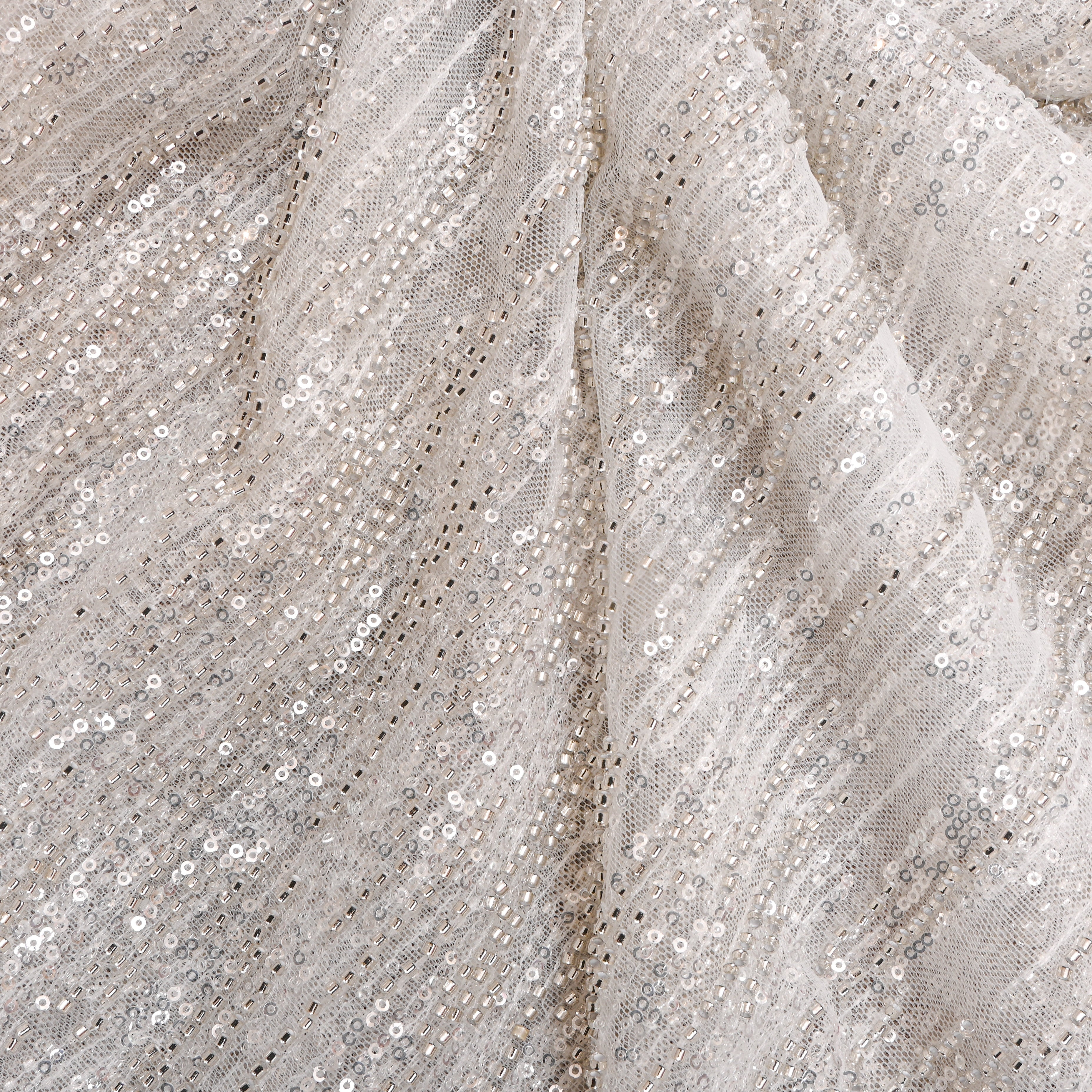 Silver Net Fabric With Sequin Work