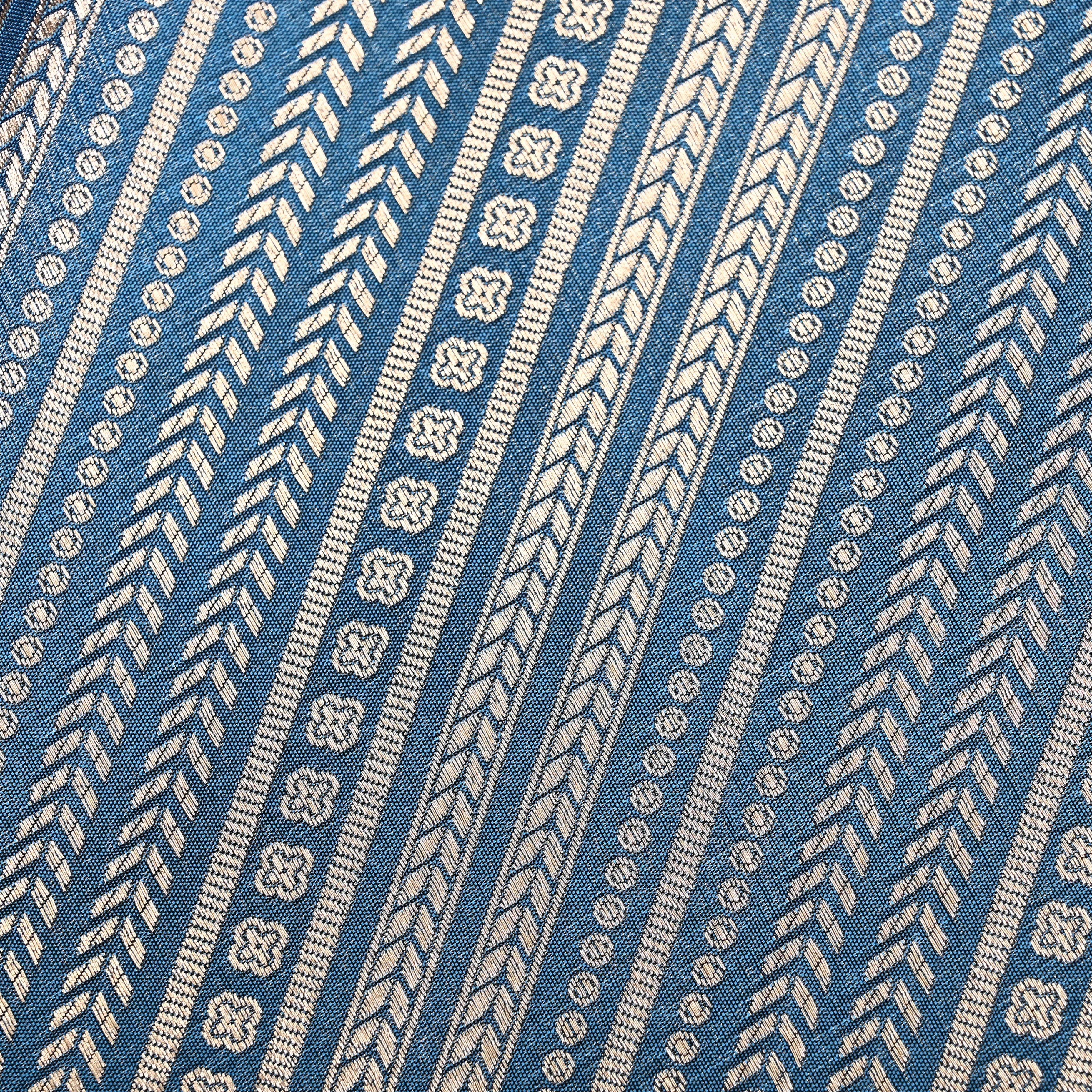 Navy Blue Jamawar Silk Fabric With Diagonal Stripes