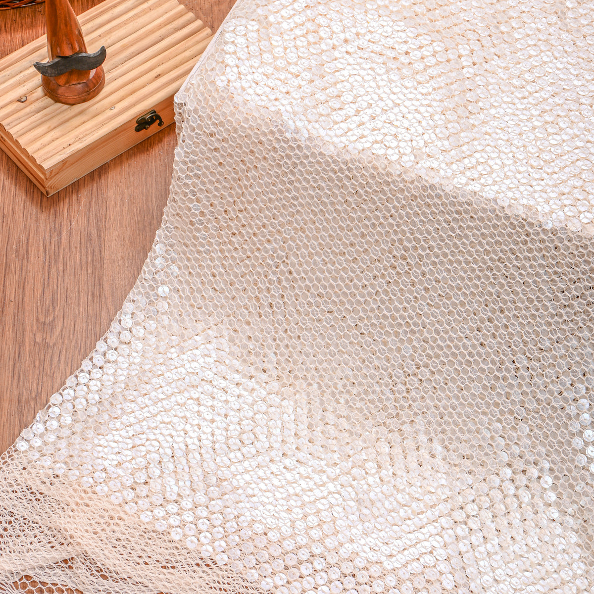 Pearl White Sequin Embroidery Net Fabric