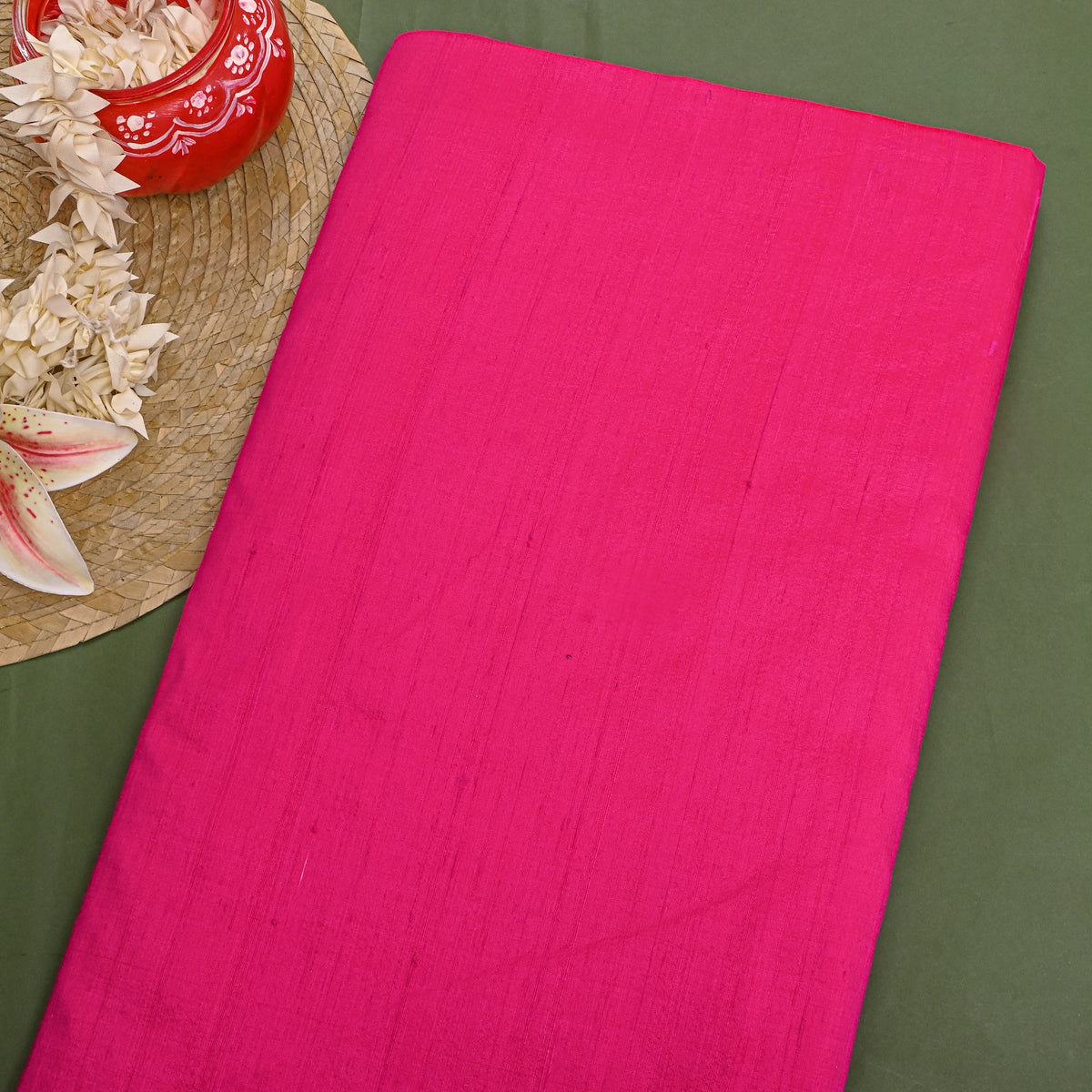 Bright Pink Plain Raw Silk Fabric