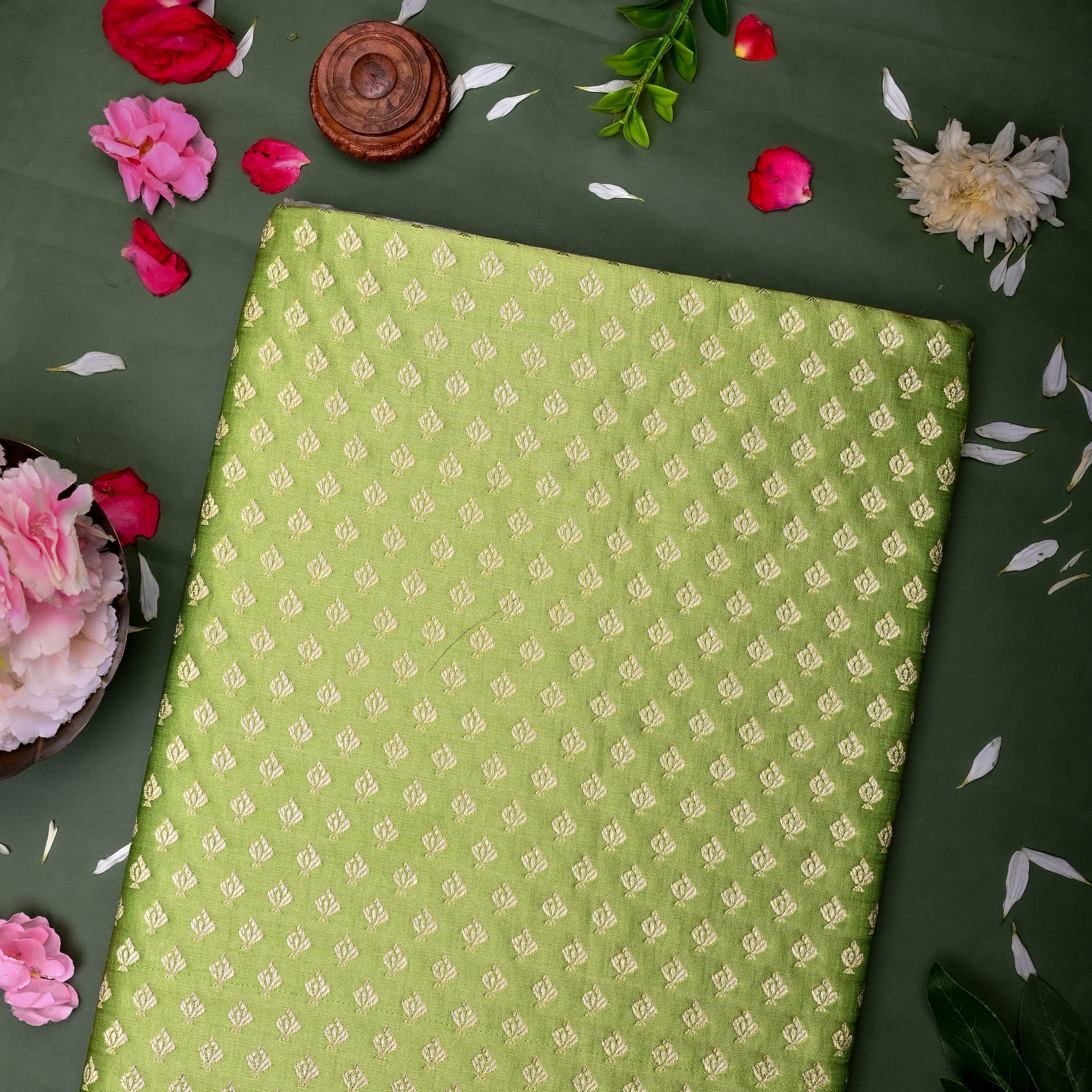 Pista Green Banaras Fabric With Butti'S