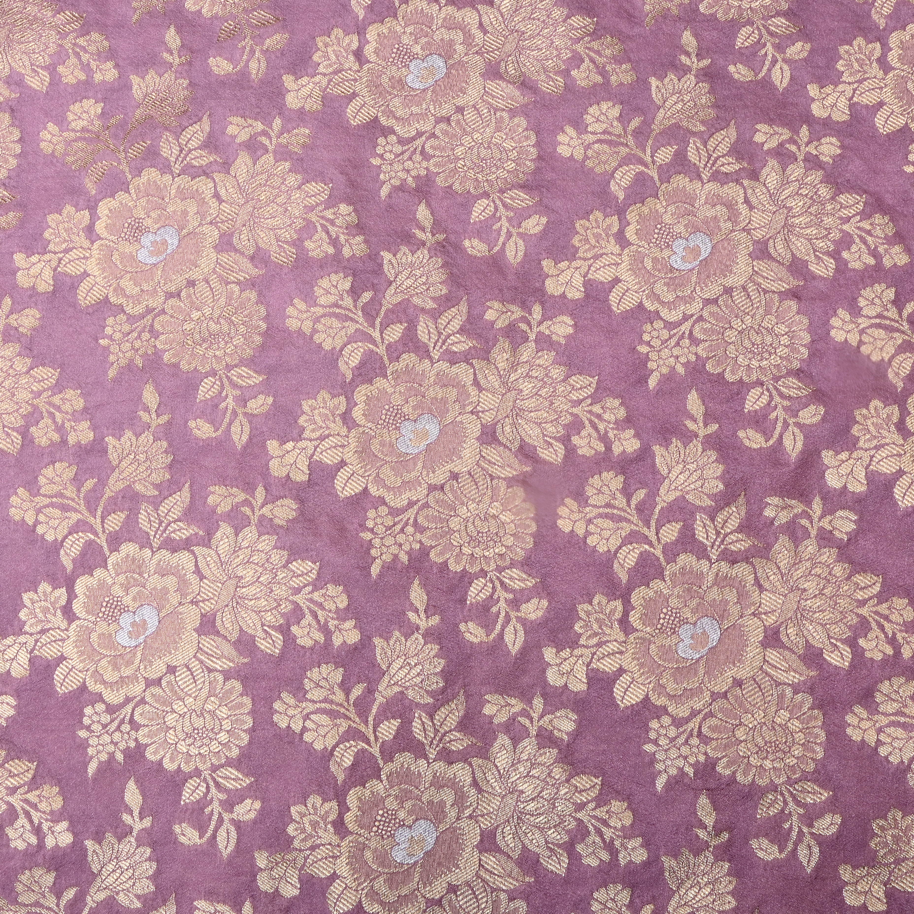 Heather Purple Floral Woven Jamawar Silk Fabric