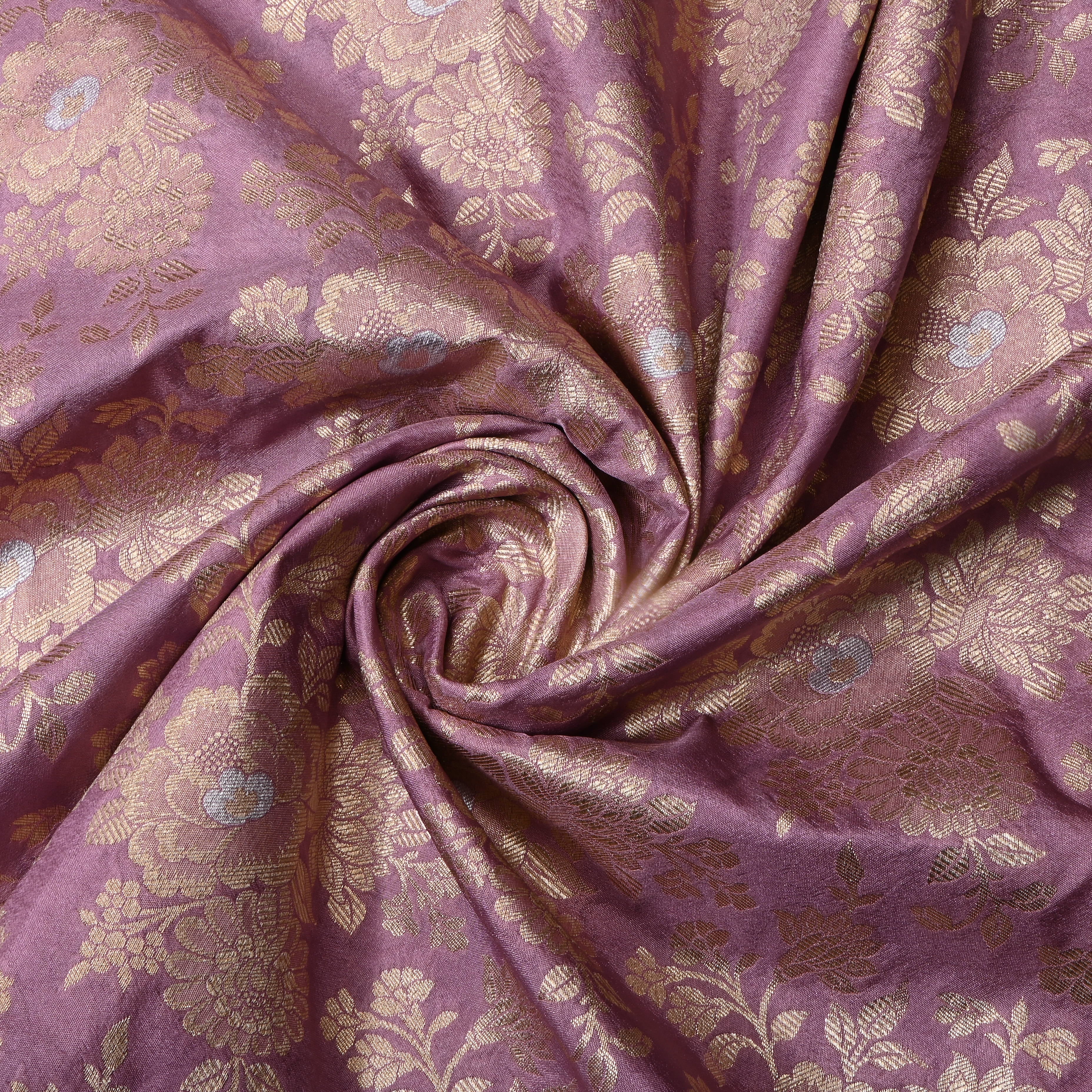 Heather Purple Floral Woven Jamawar Silk Fabric