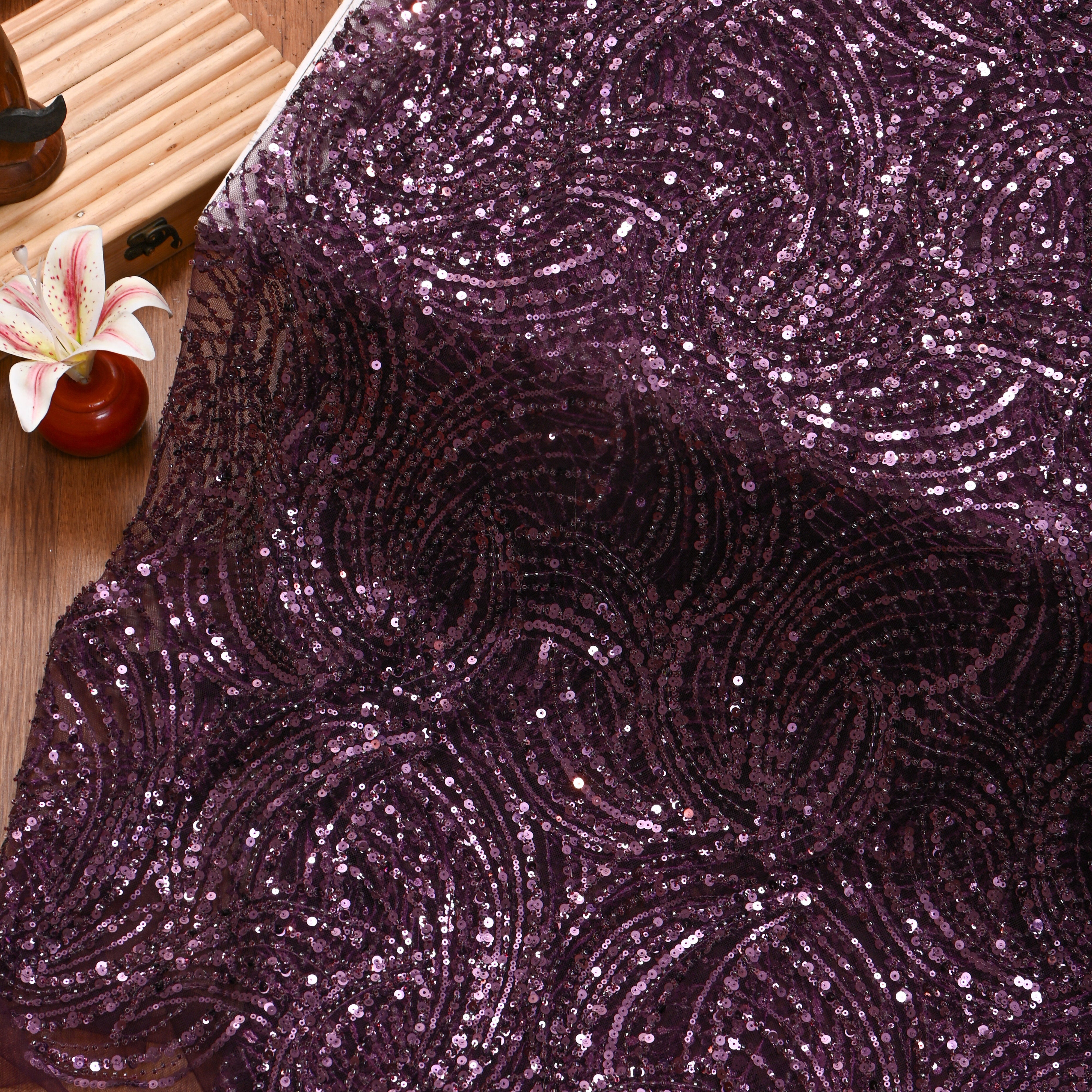 Royal Purple Net Embroidery Fabric