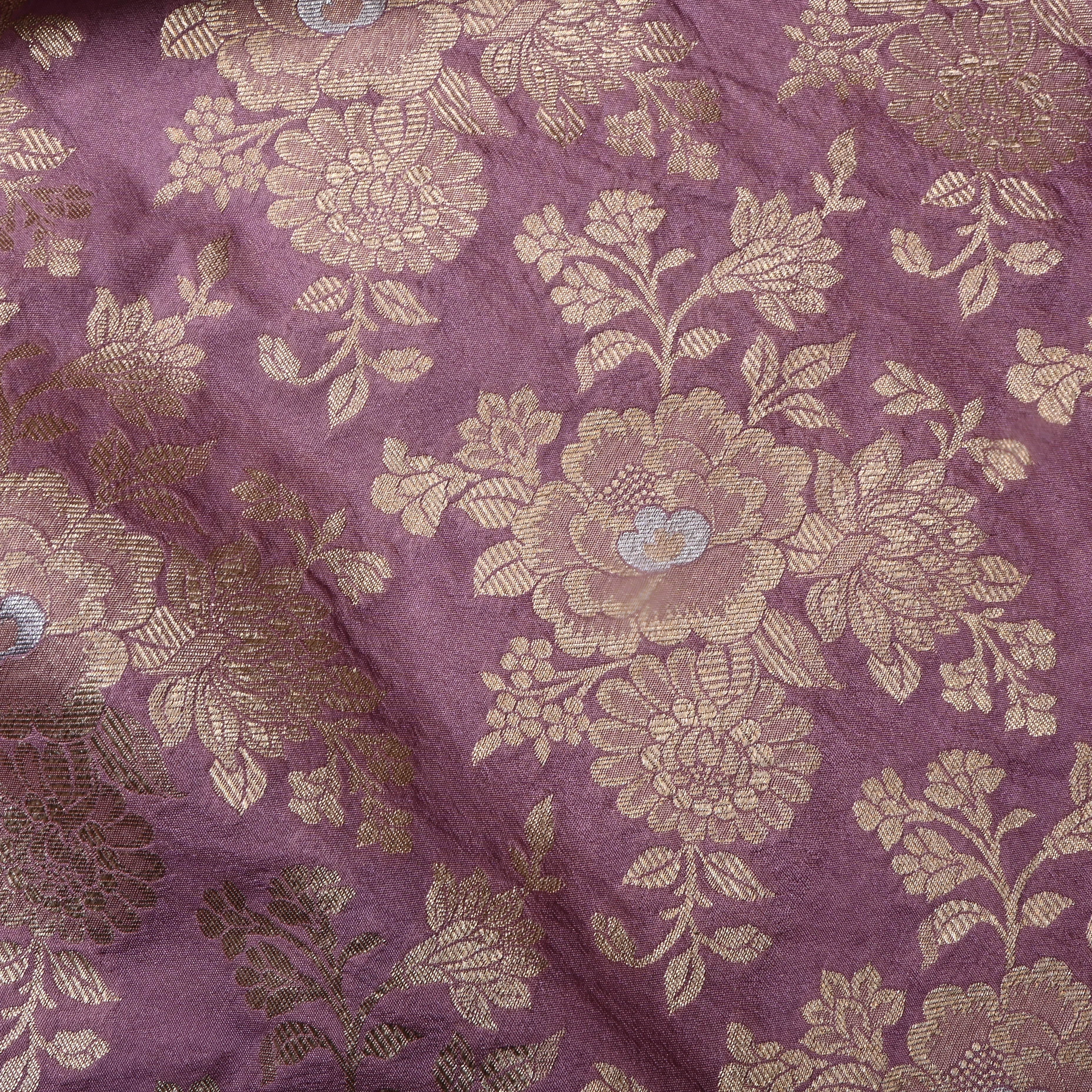 Heather Purple Floral Woven Jamawar Silk Fabric