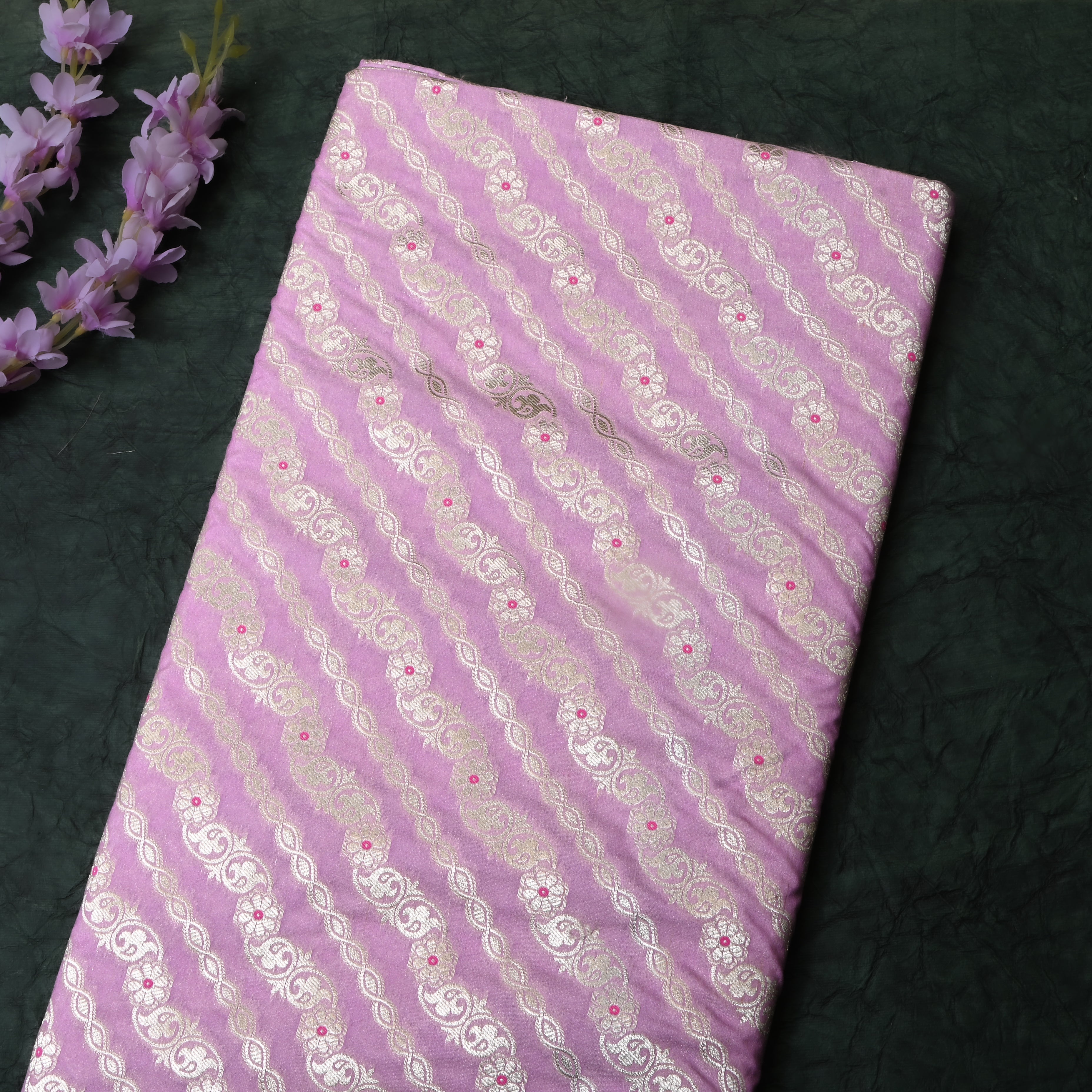 Soft Purple Floral Jamawar Silk Fabric