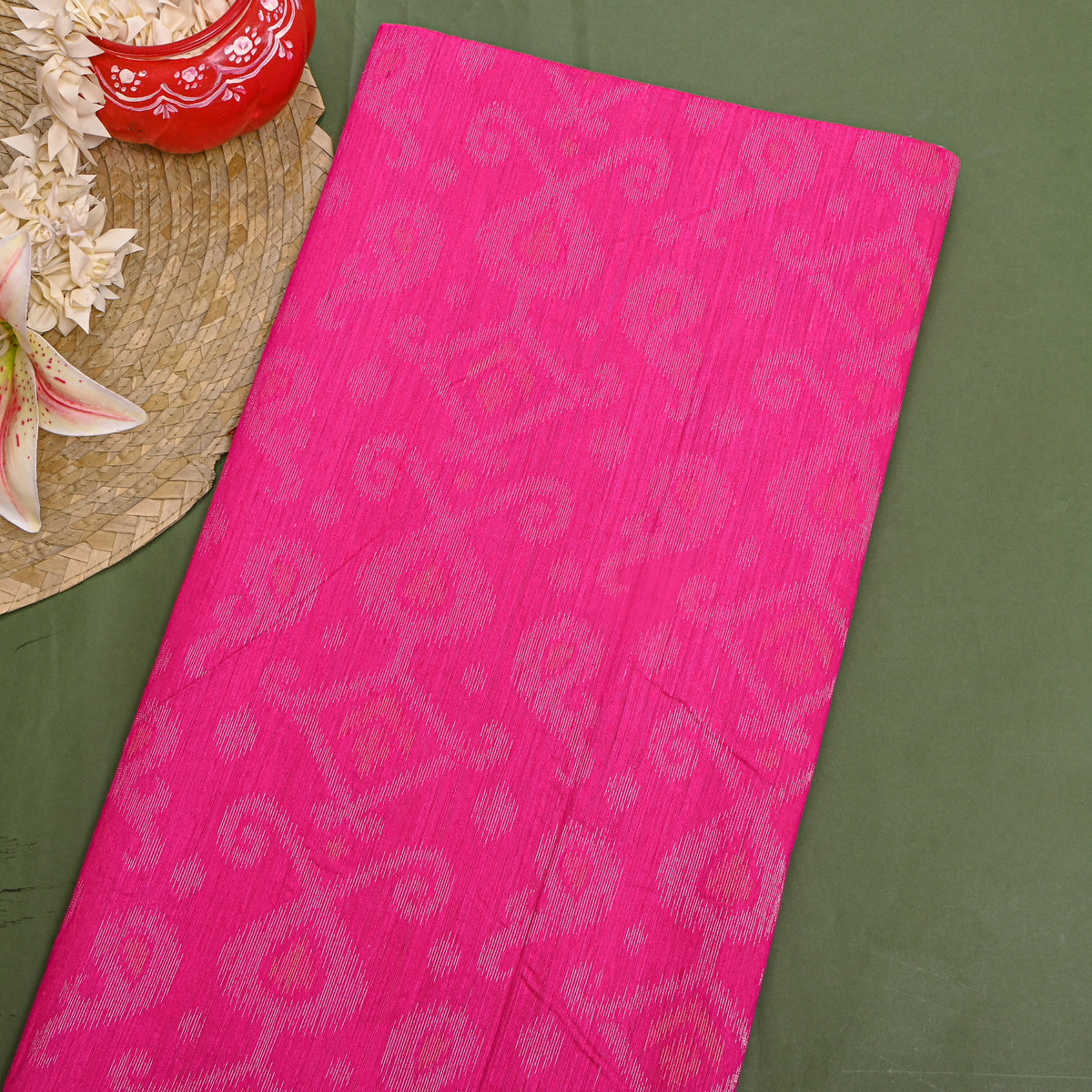 Bright Blush Pink Silver Zari Jamawar Silk Fabric
