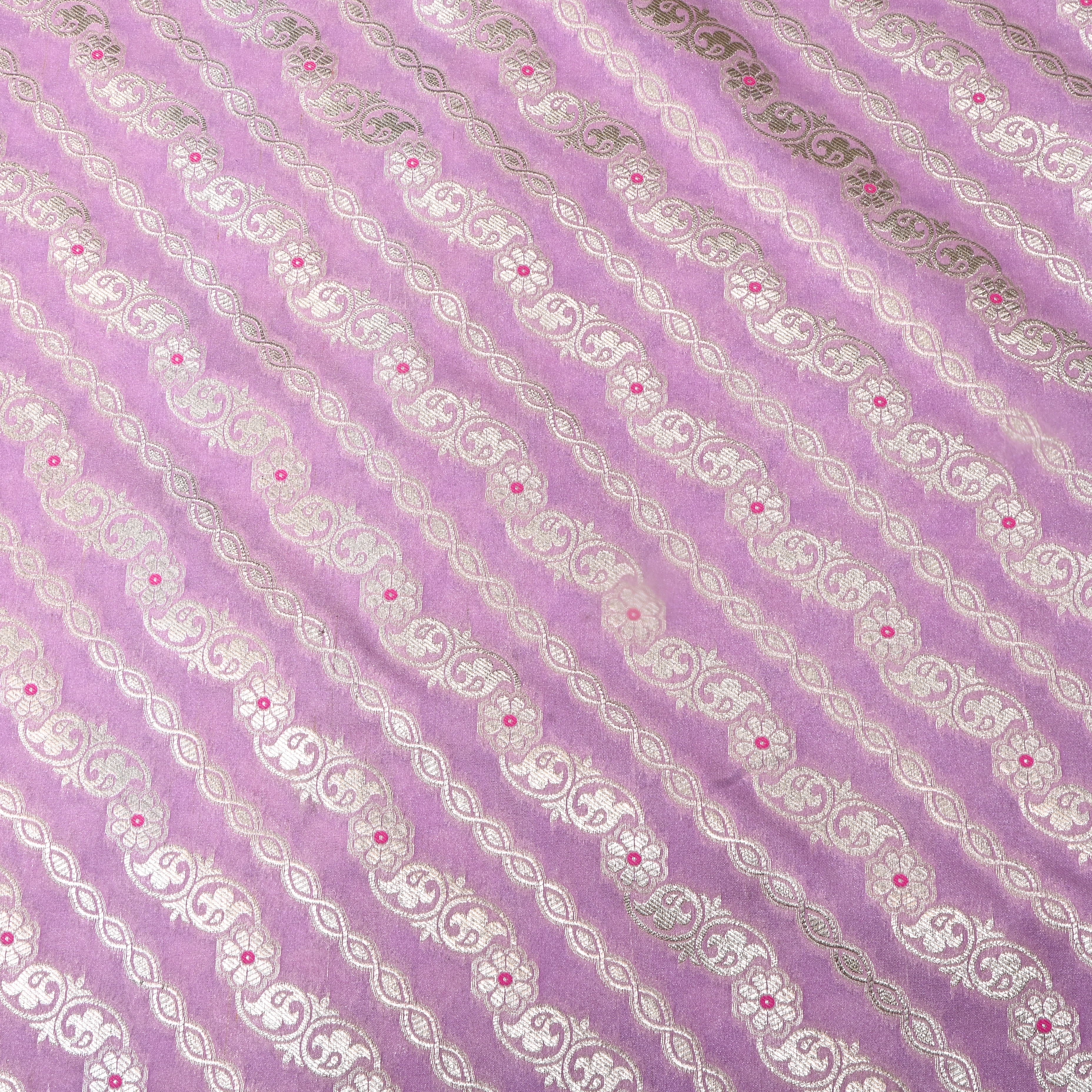 Soft Purple Floral Jamawar Silk Fabric