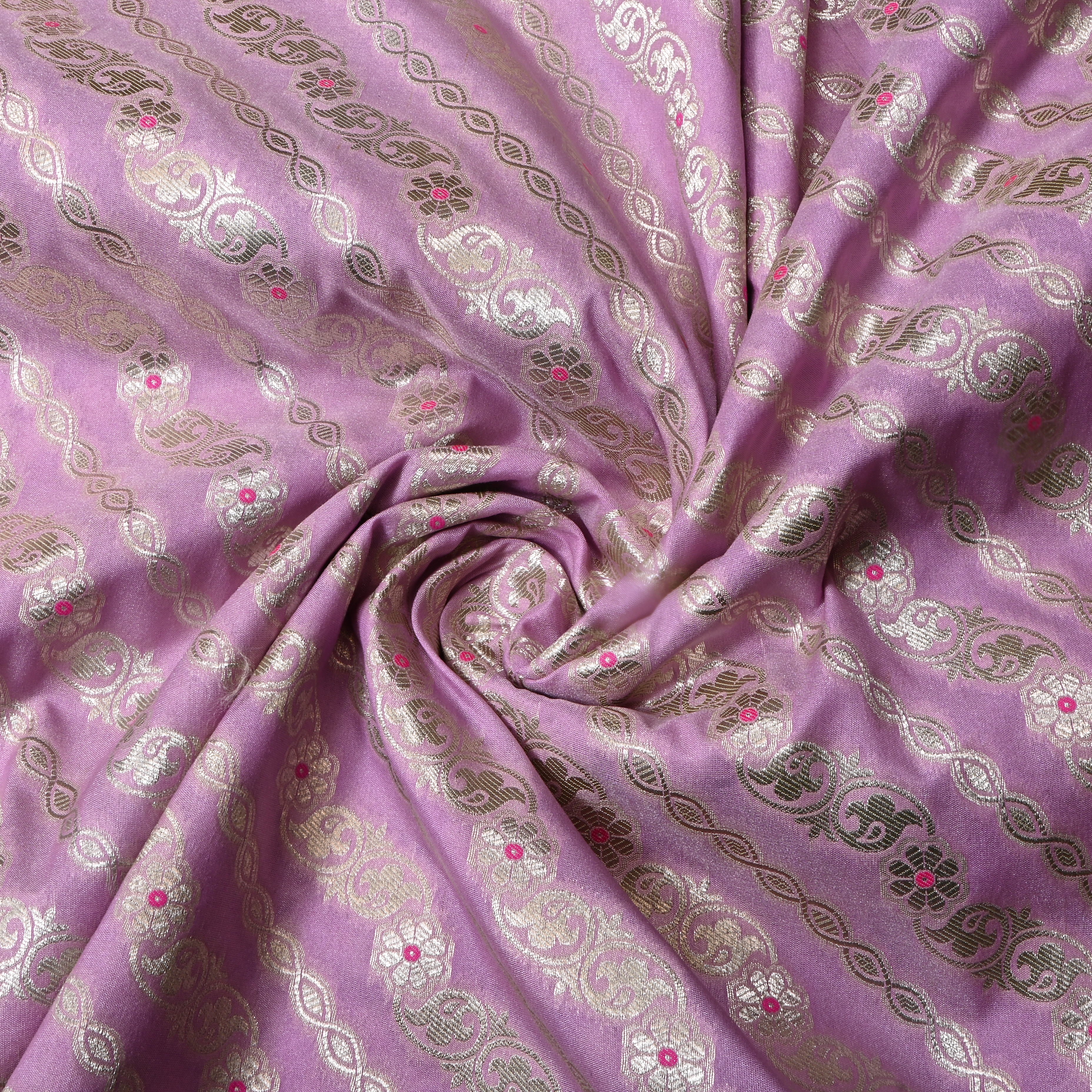 Soft Purple Floral Jamawar Silk Fabric