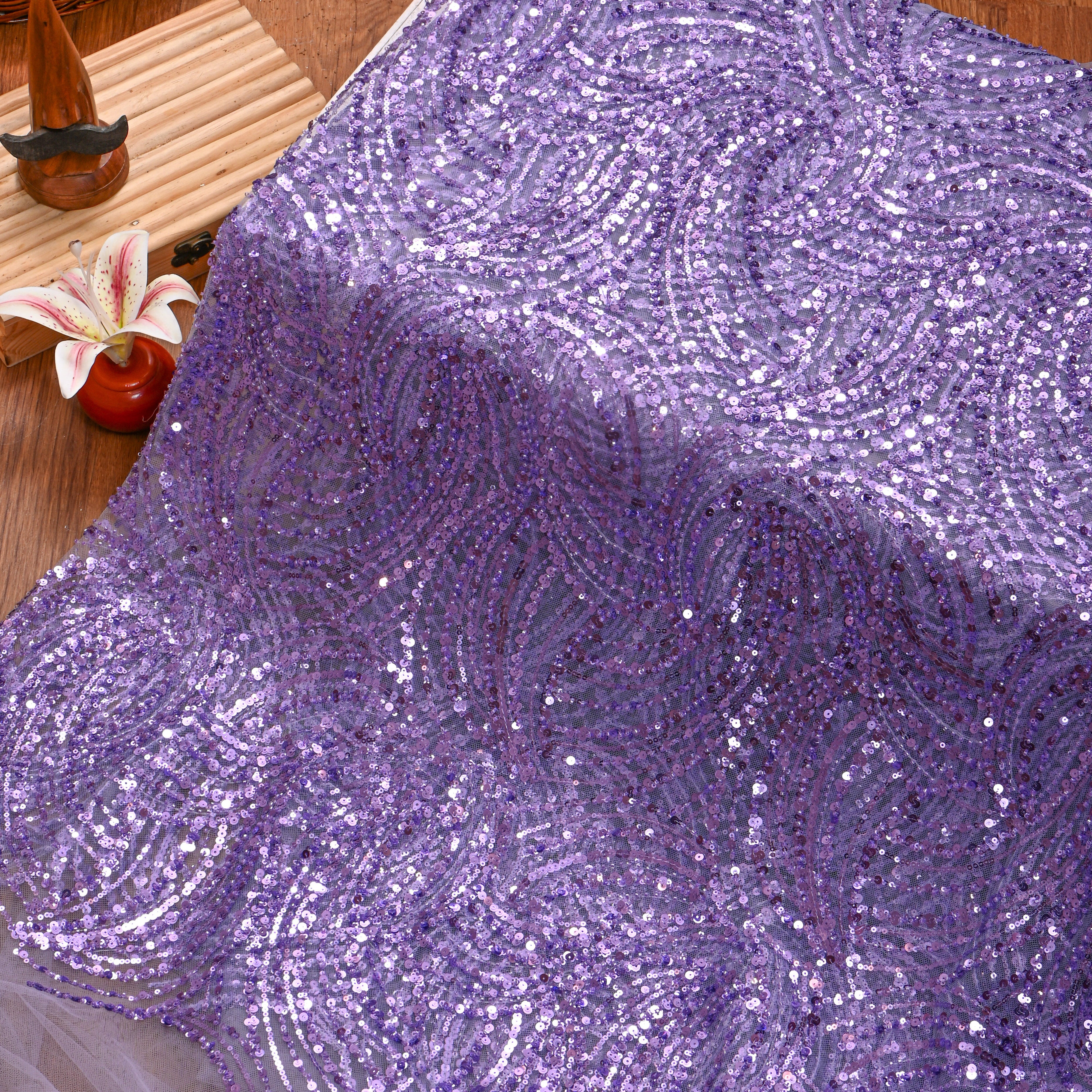 Shimmery Lilac Embroidery Net Fabric
