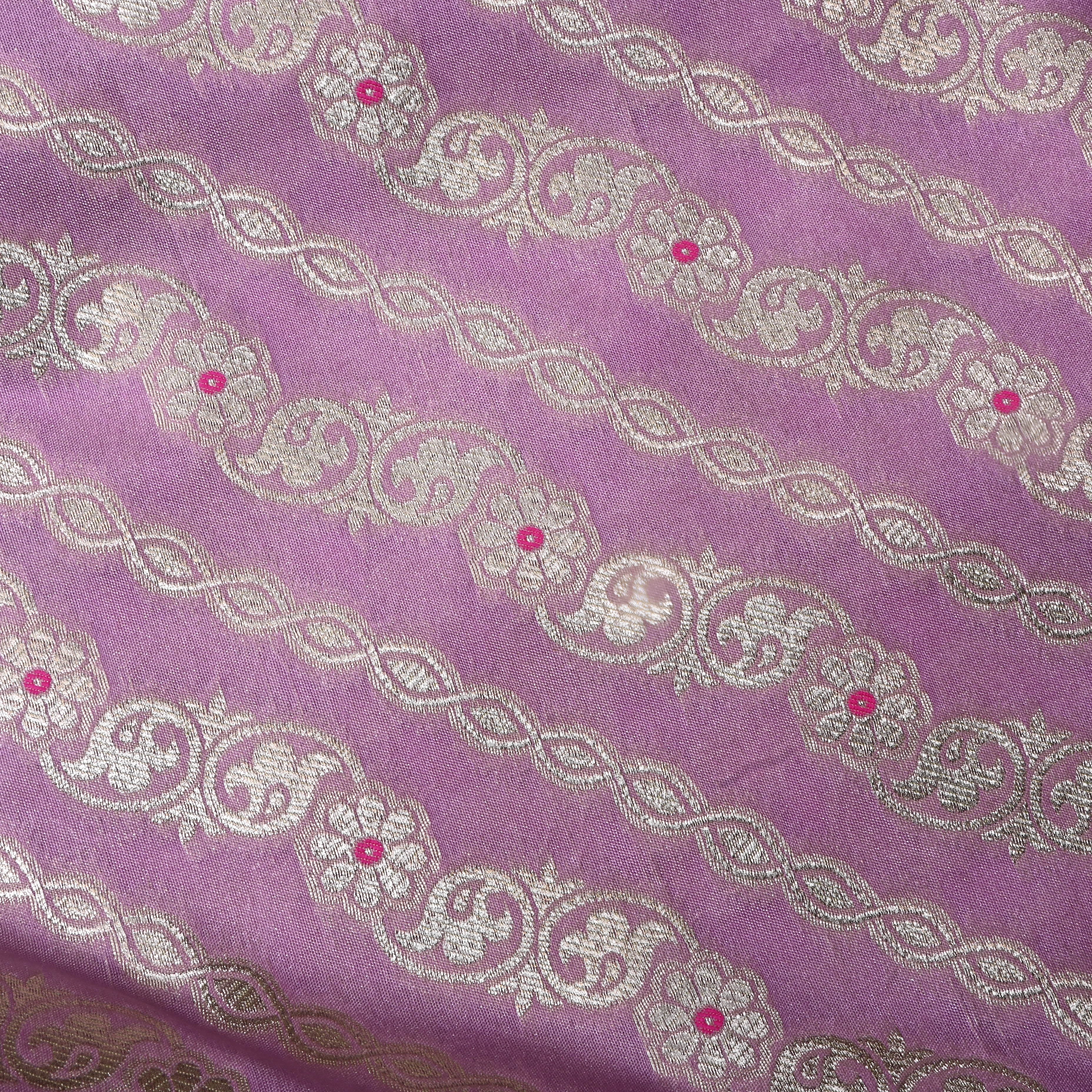 Soft Purple Floral Jamawar Silk Fabric